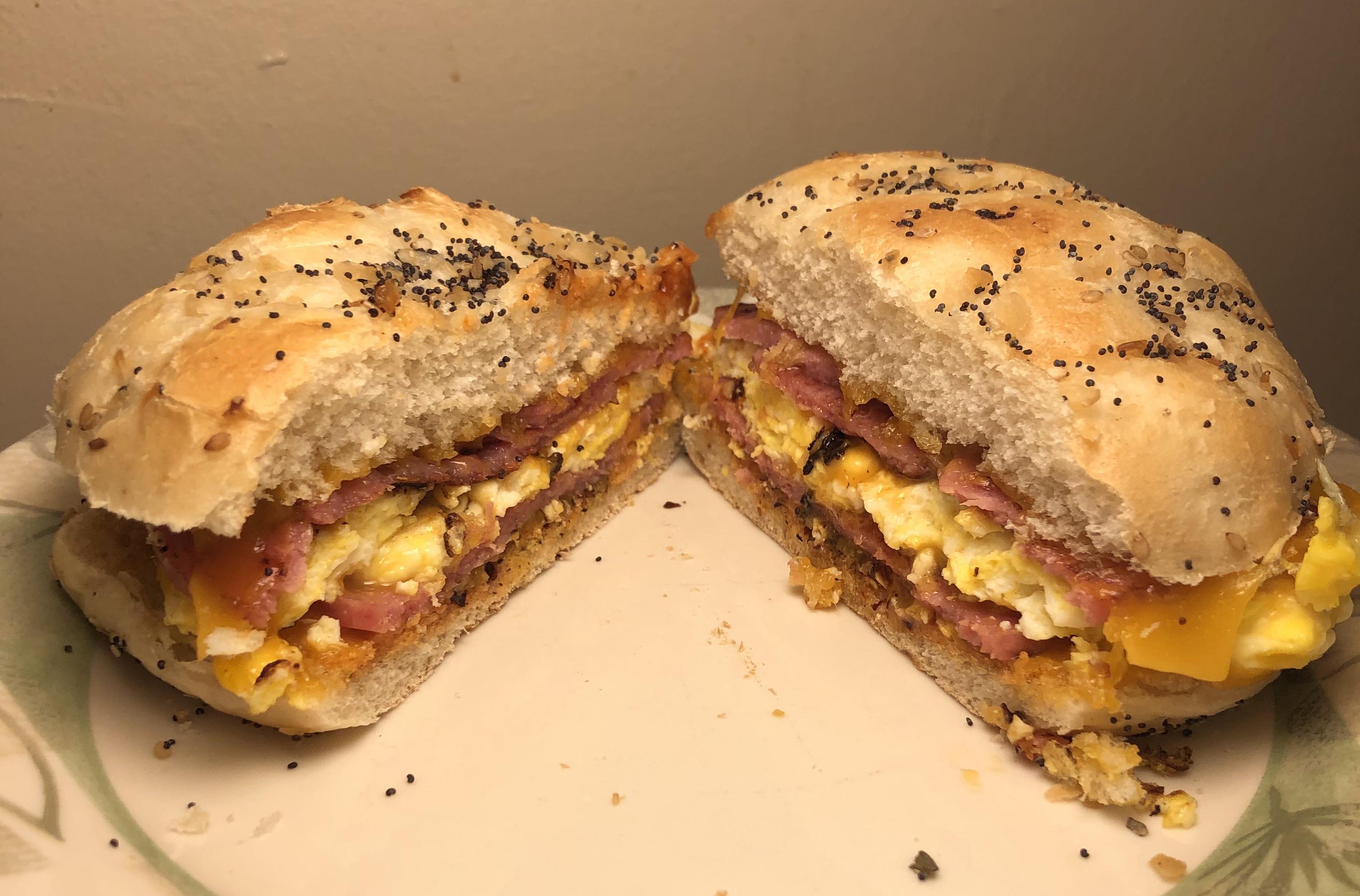 Porkroll Egg and Cheese on Everything Bagel Roll r/BreakfastFood