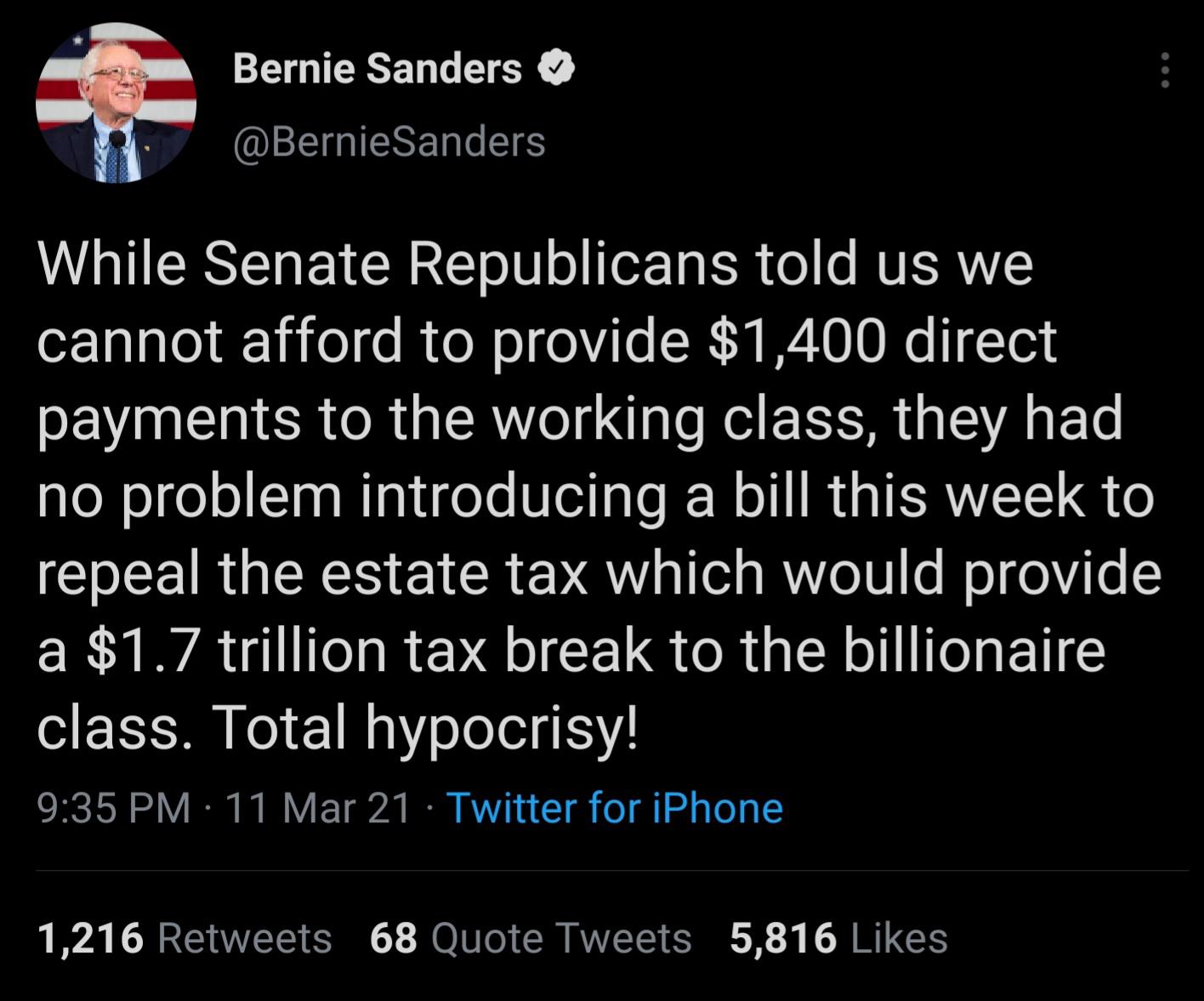 [Bernie Sanders] While Senate Republicans told us we cannot afford to