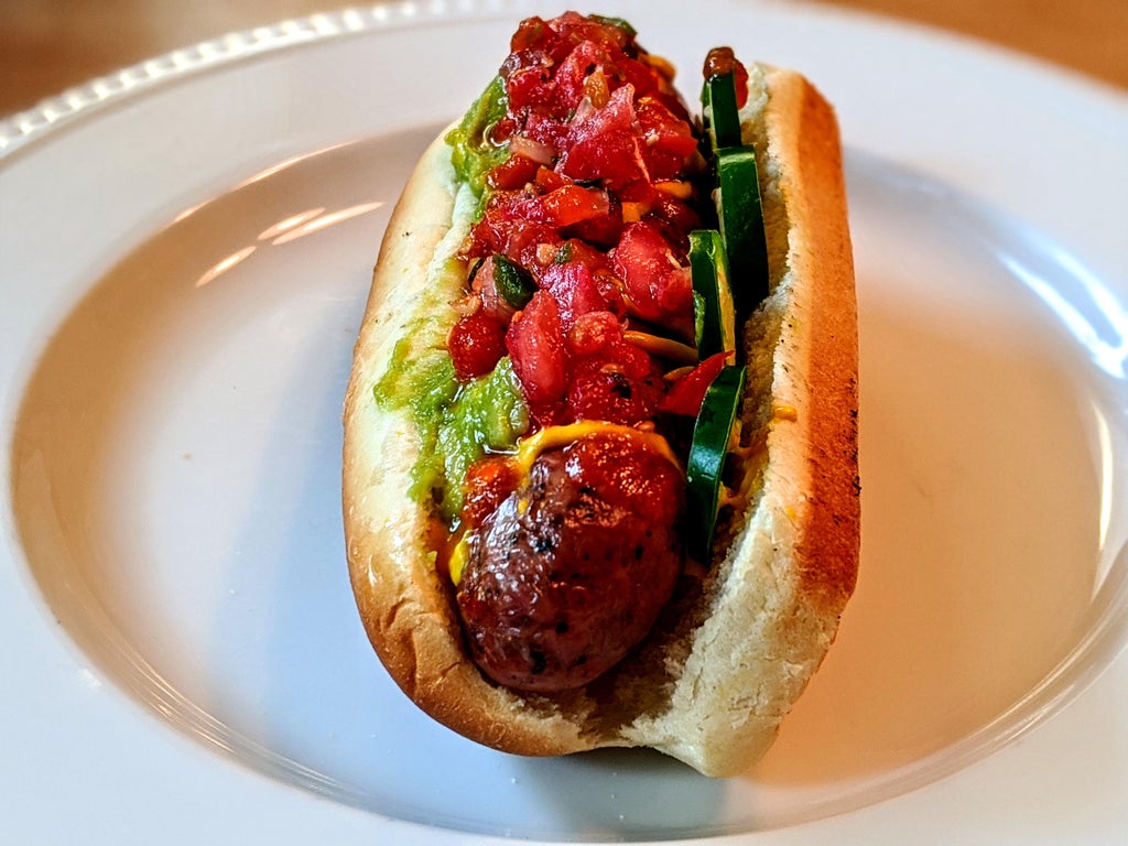 The Sacramento Dog polish sausage, mustard, jalapeno, guacamole, pico