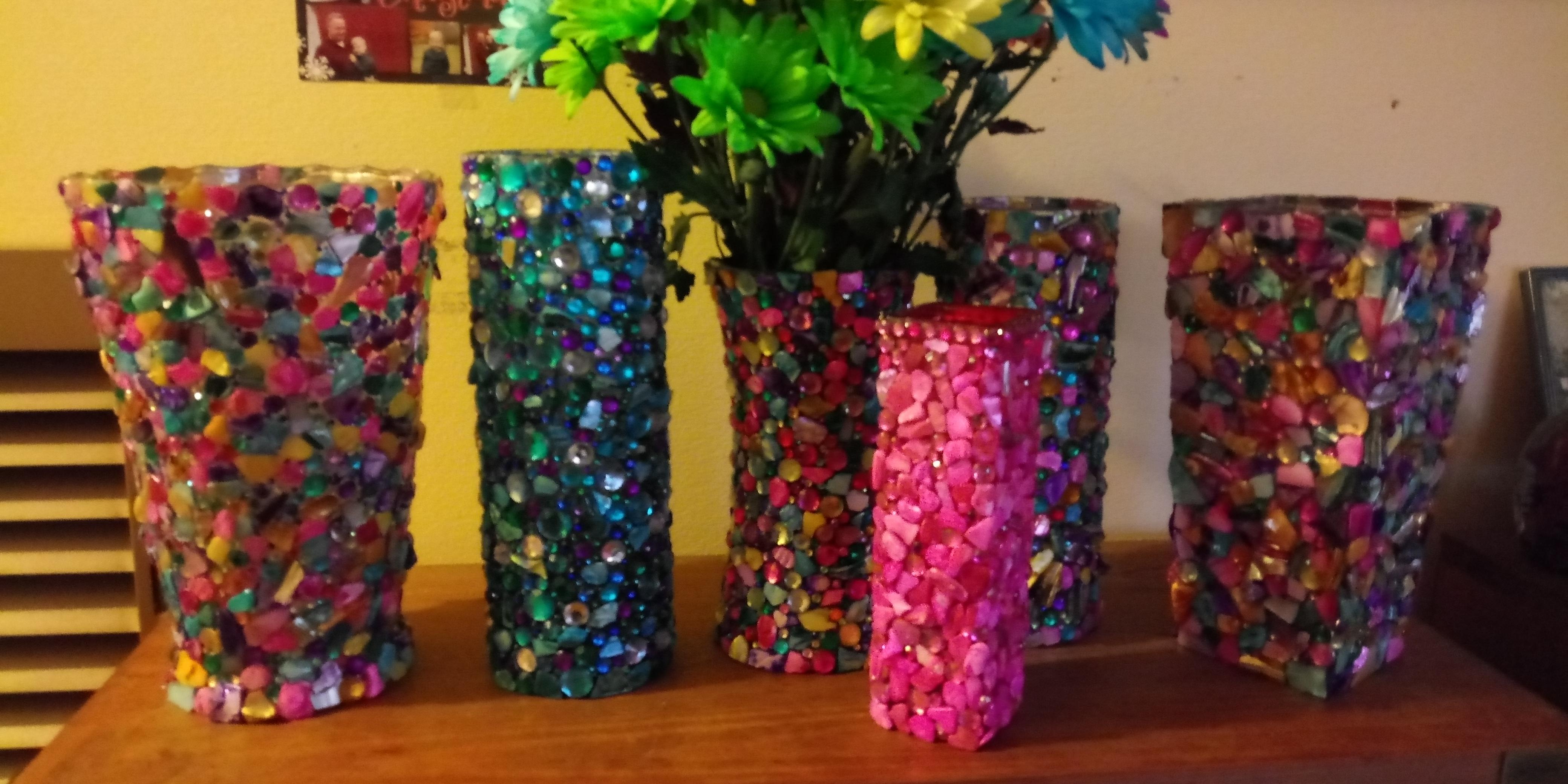 My shell and rhinestone mosaic vases r/crafts