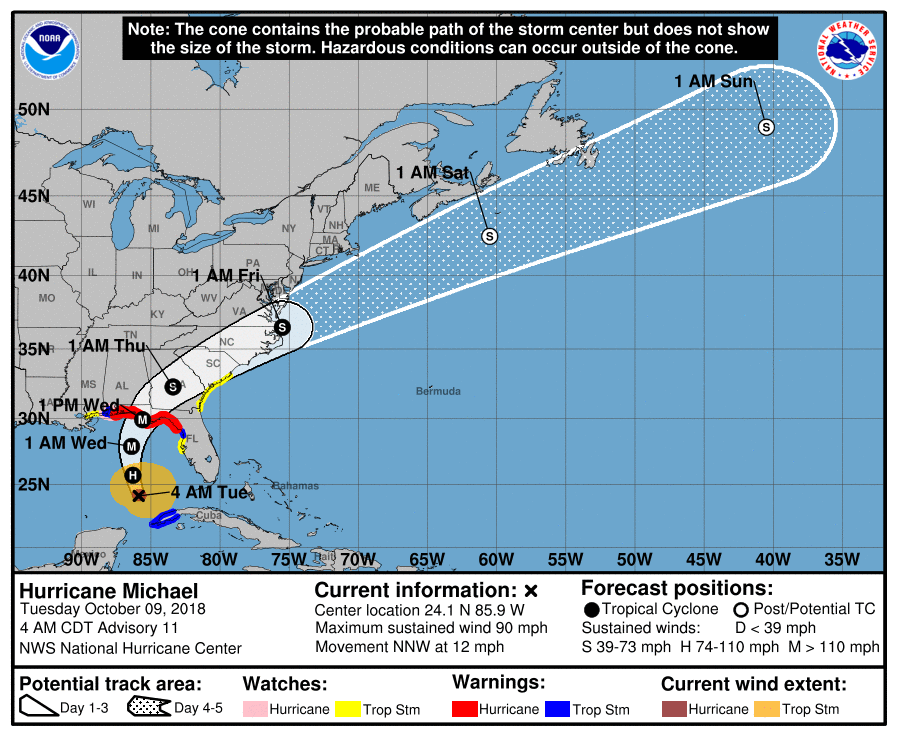 Hurricane Michael Most of the South Carolina coast is now under Tropical Storm Watch r