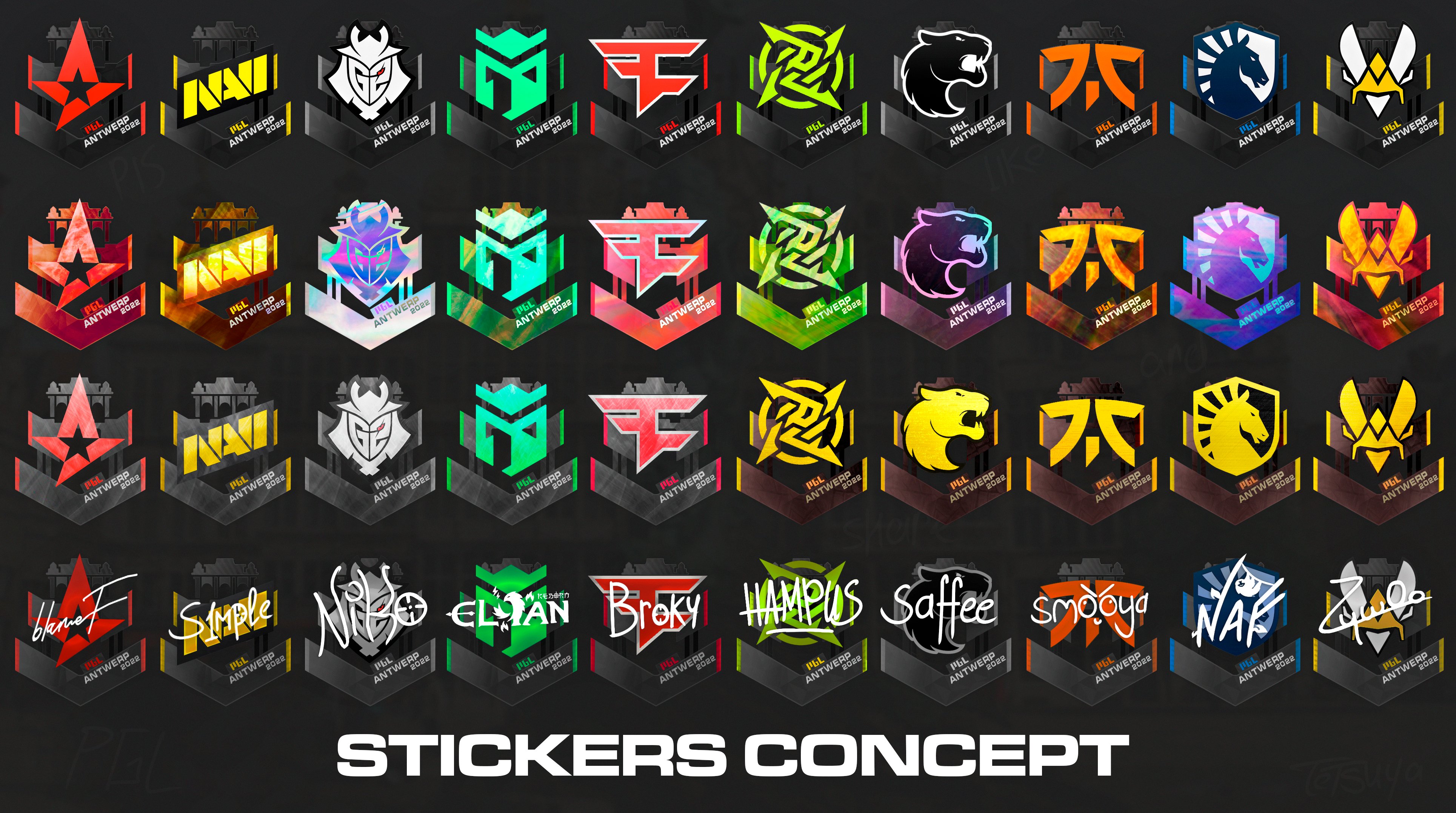 Concept of PGL Antwerp Major stickers by Vadim Tetsuya Bondarenko