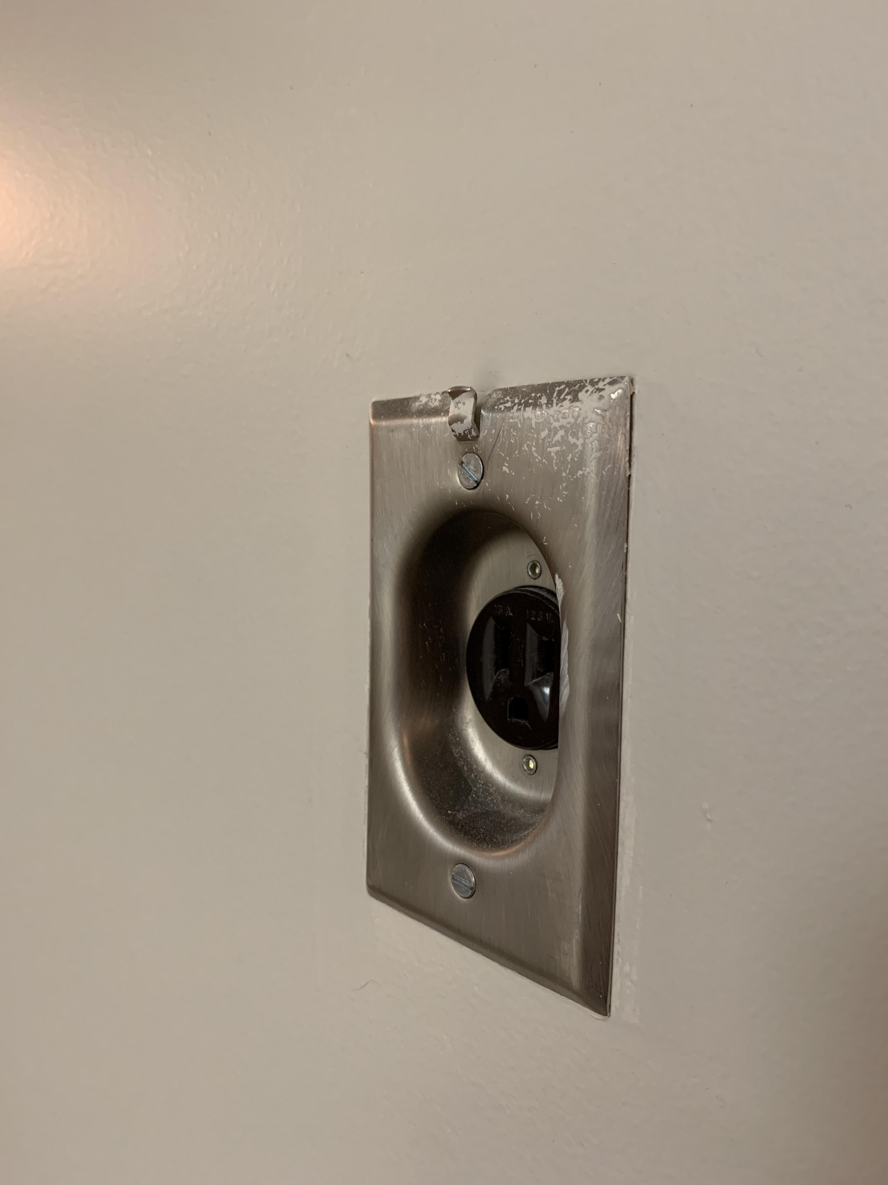 Outlets five feet up in an older office along hallways. Has a little