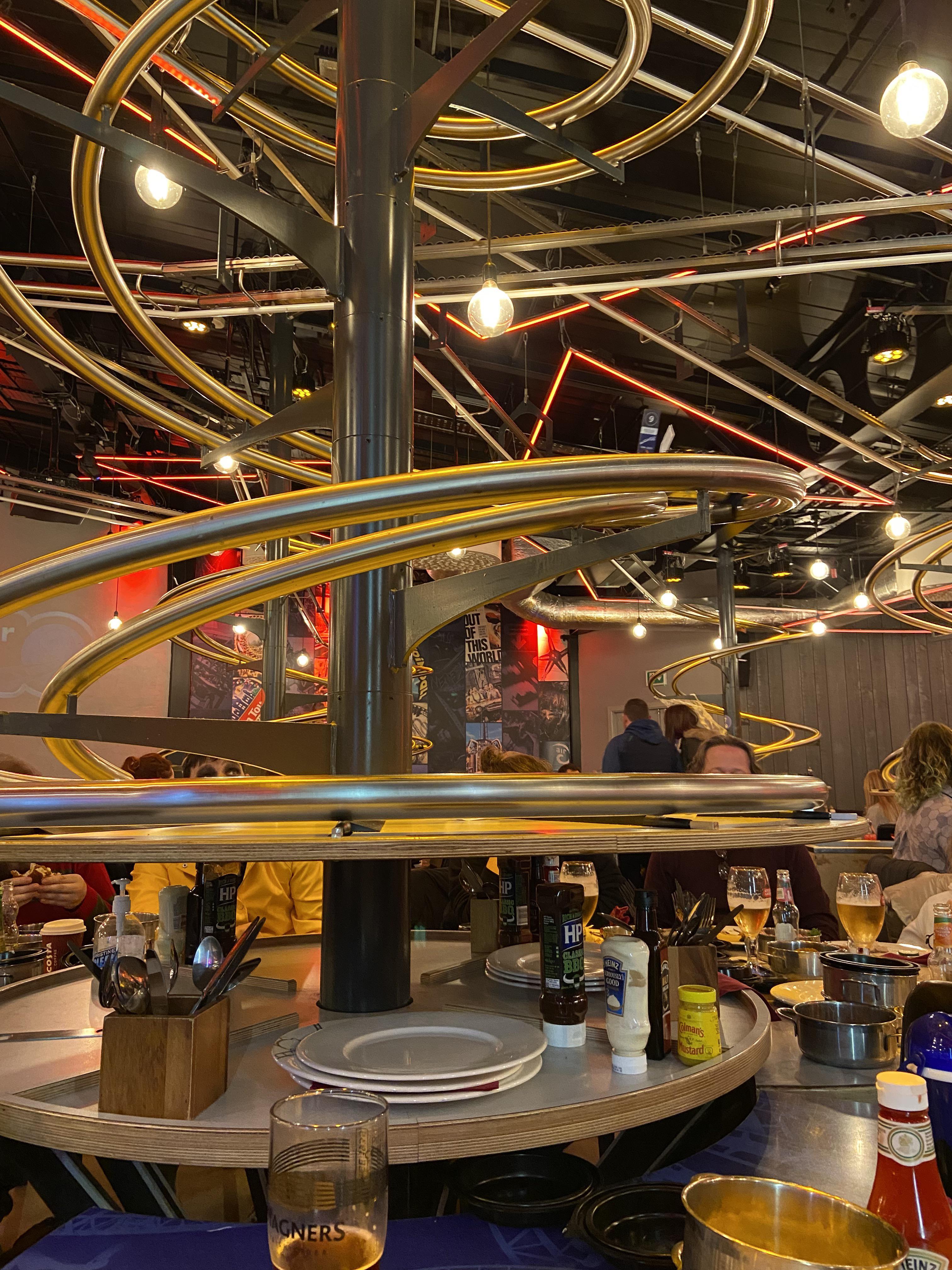 “Rollercoaster restaurant”, Alton towers theme park. Food comes down