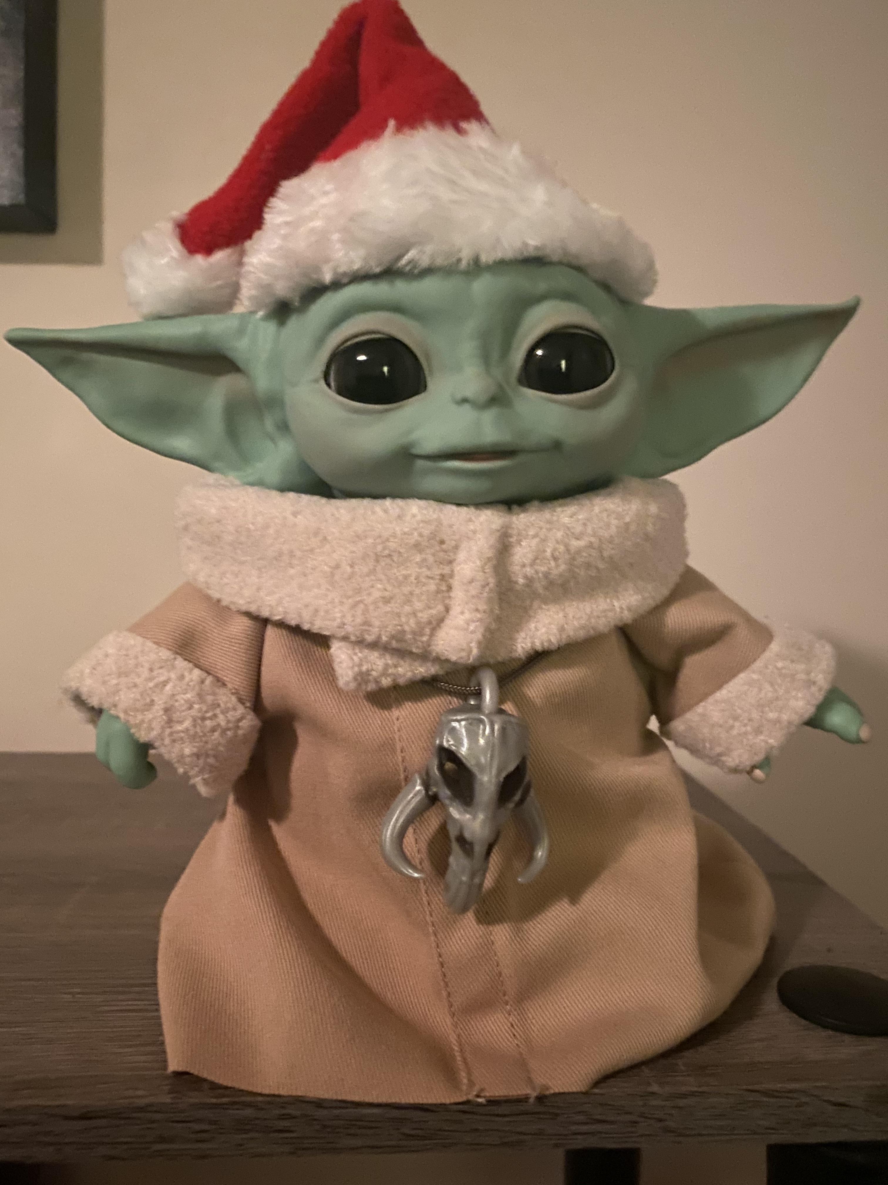 I found a santa hat that fits perfectly! r/BabyYoda
