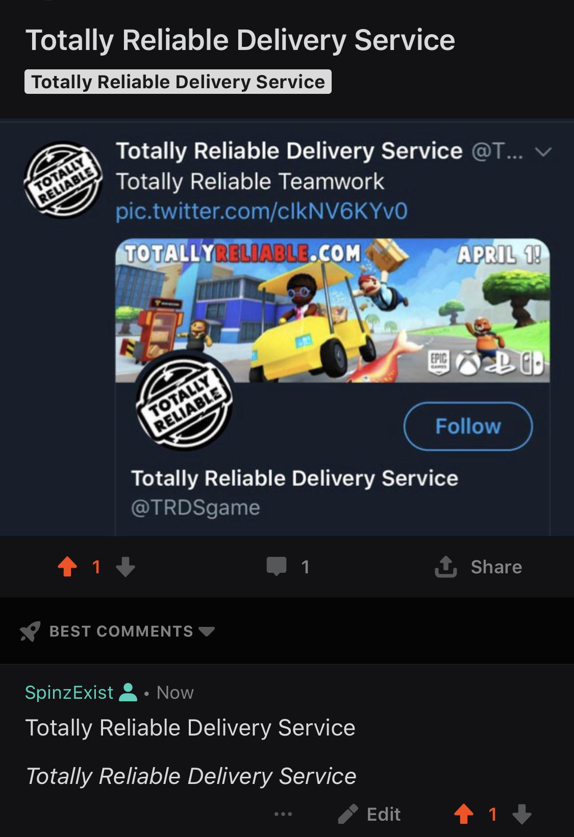 Totally Reliable Delivery Service r/ontheledgeandshit