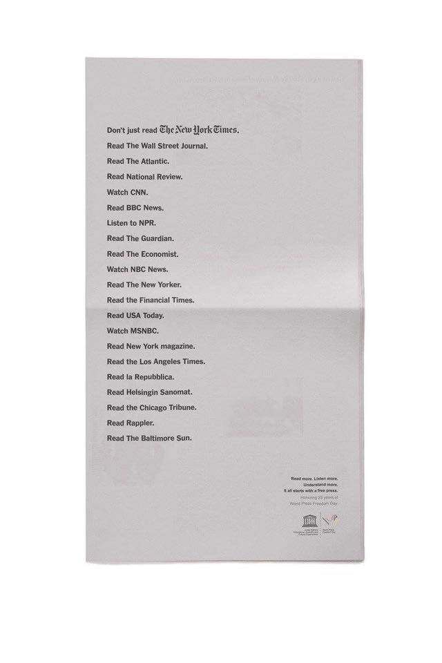 "Don't just read The New York Times." Look at the front page of NYT