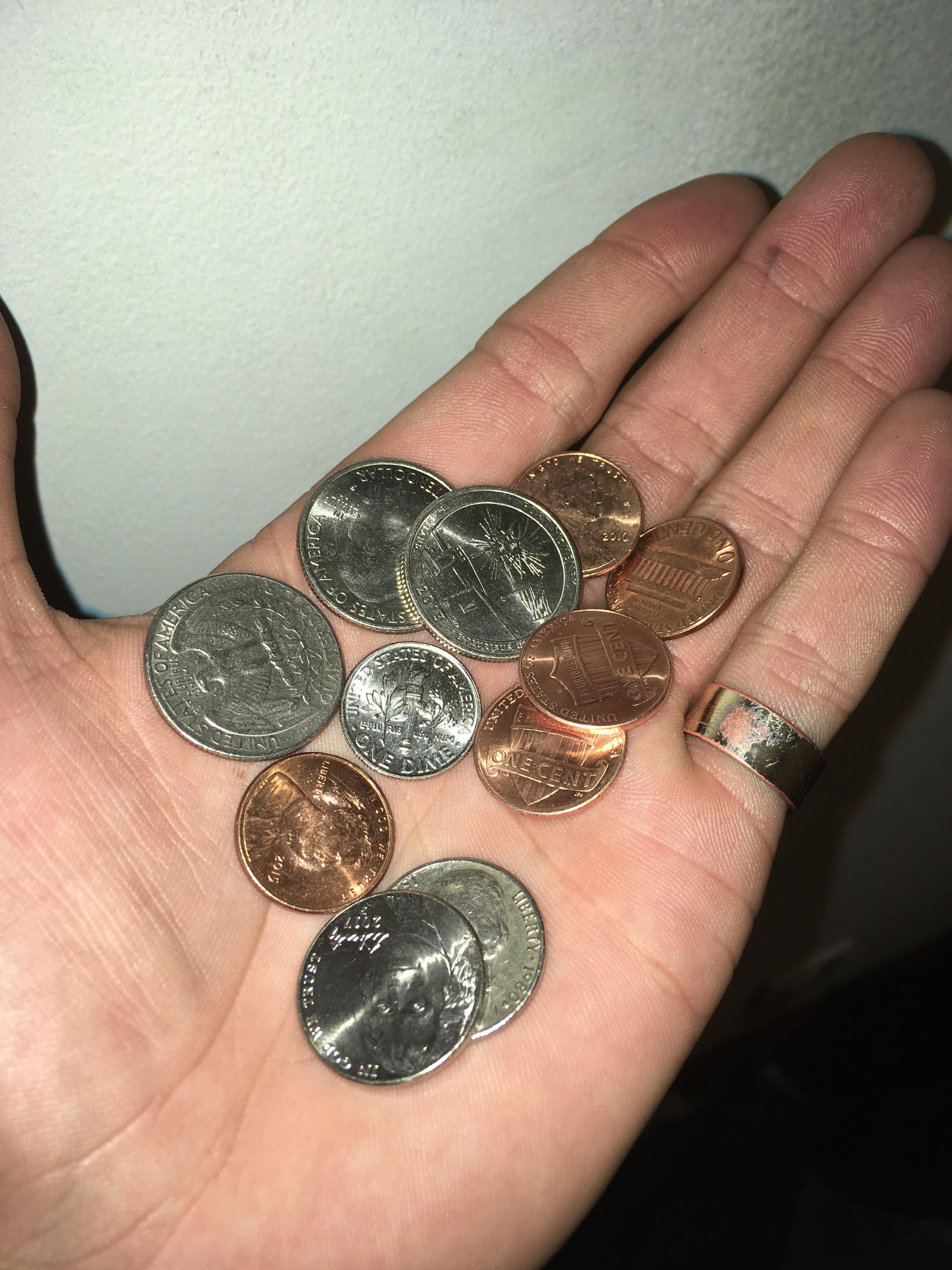After a day of shopping, my pocket change adds up to exactly one