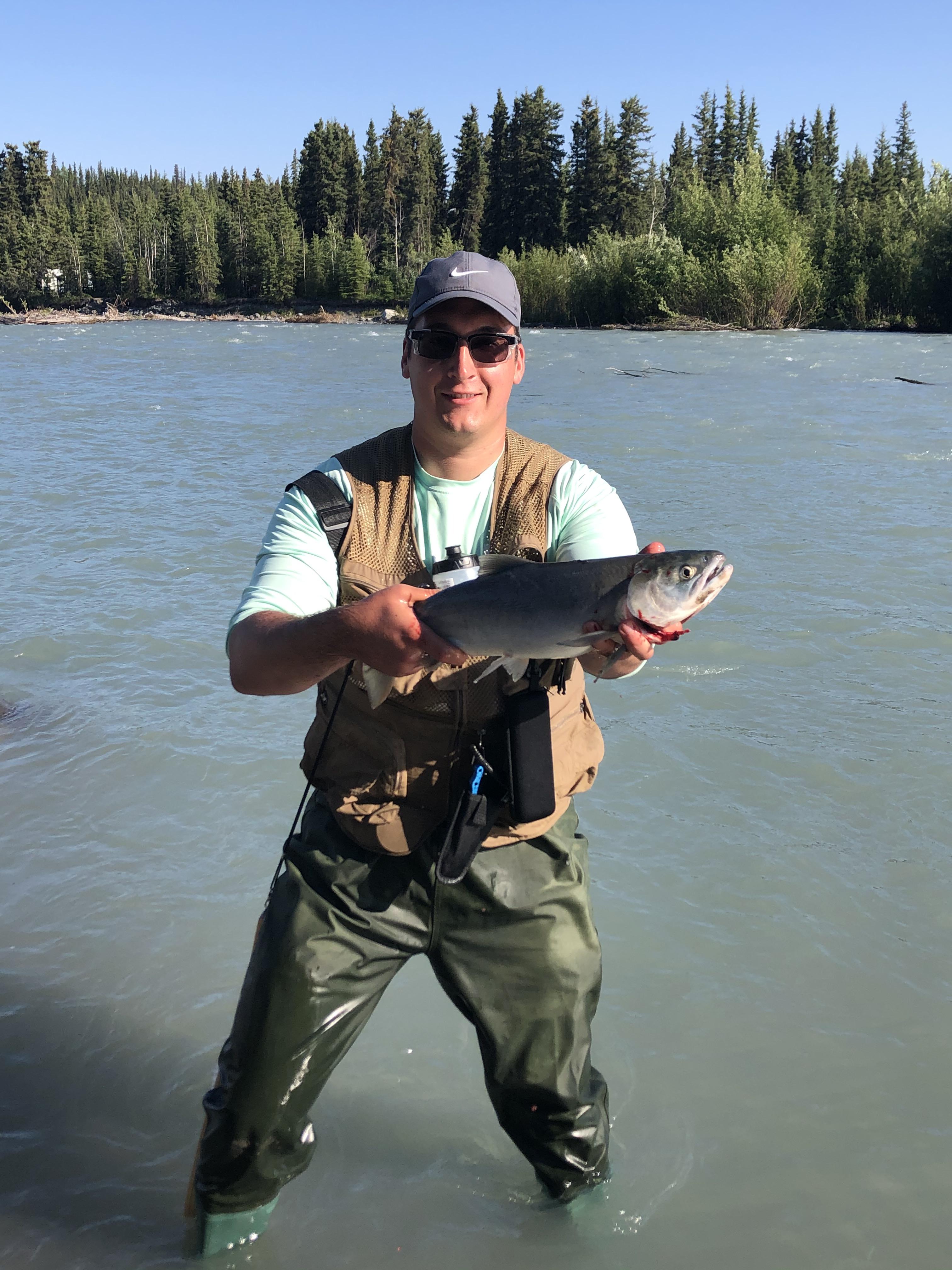 Got my first sockeye on the fly rod in the Klutina River Copper Center, AK. r/flyfishing