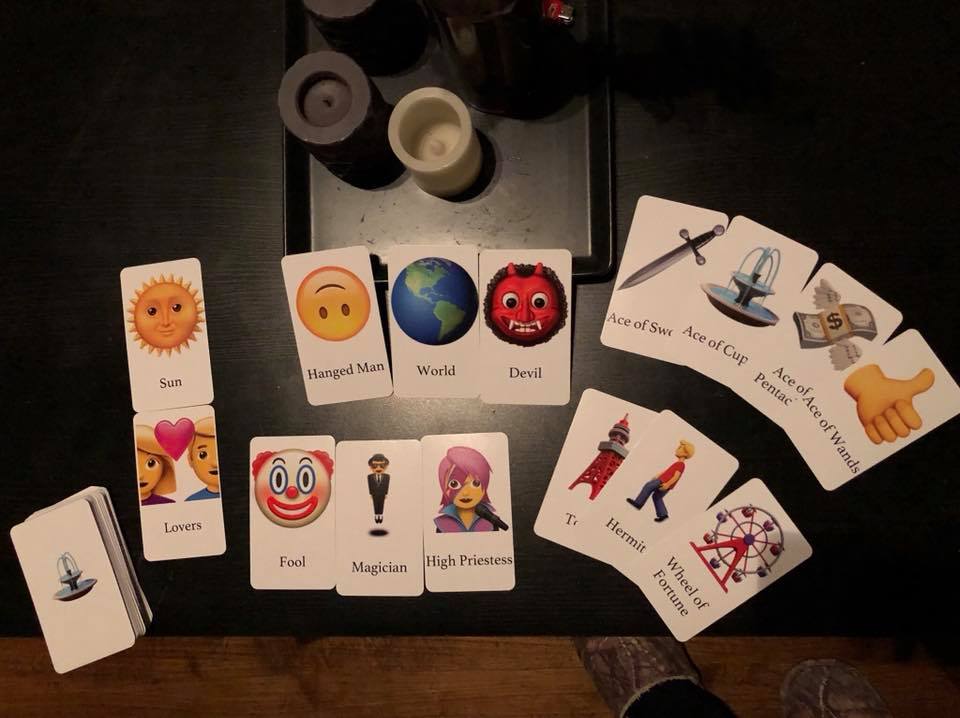Somehow both brilliant and cringey — emoji Tarot deck by Tony Marsh r