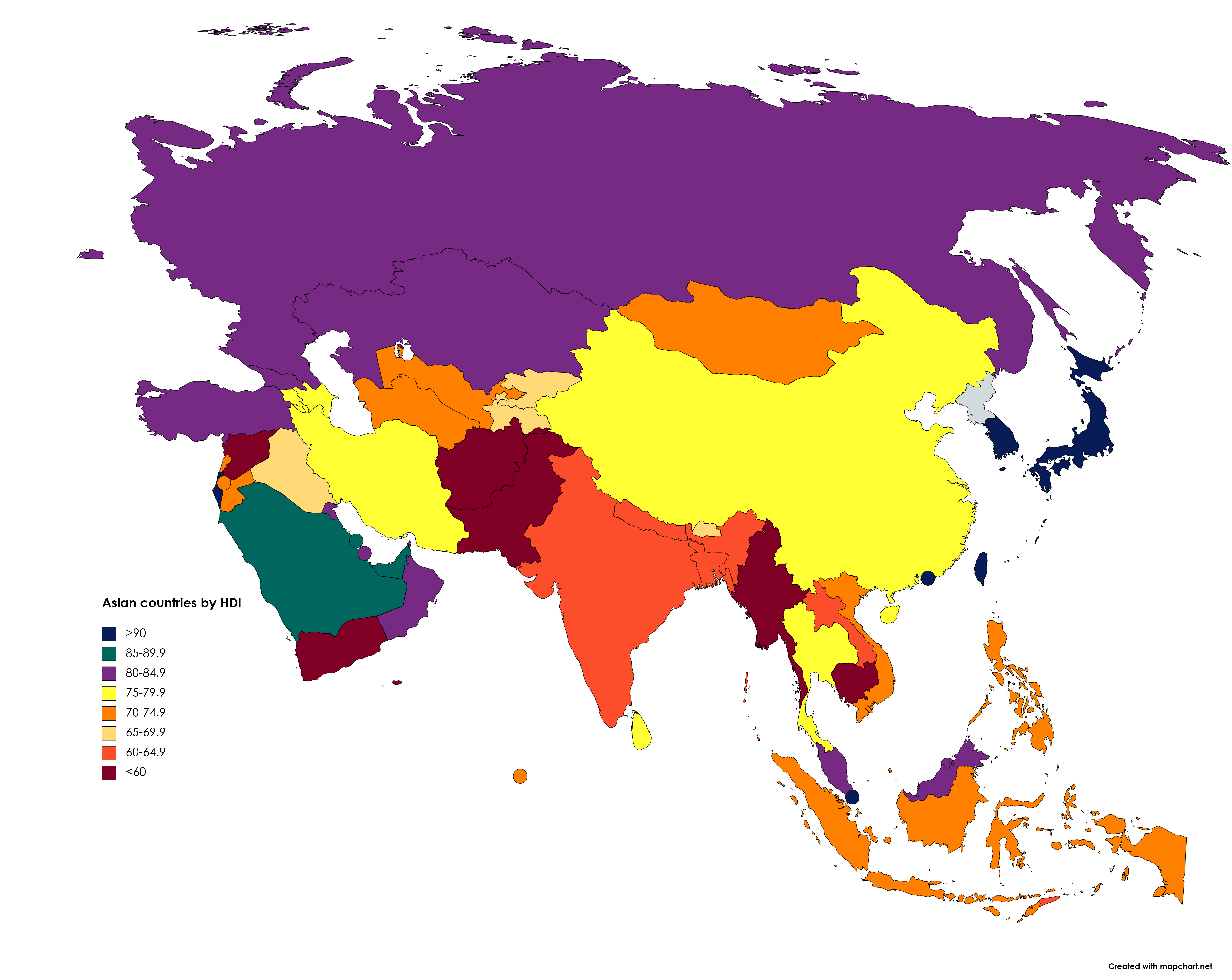 HDI score by Asian Countries r/MapPorn