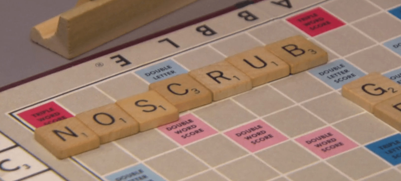 Just noticed "NO SCRUB" were Jim's letters in Scrabble when he is