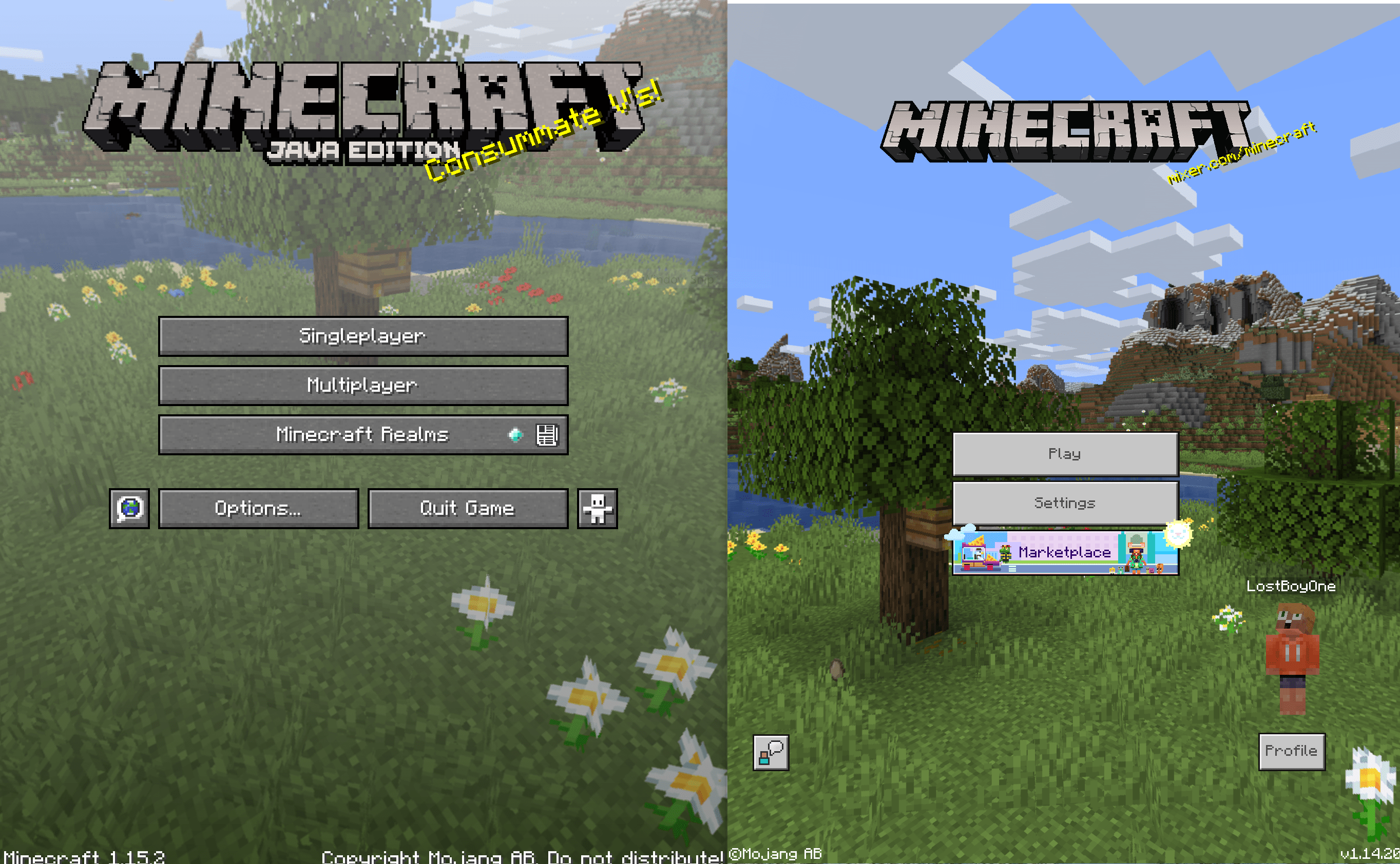 Comparison of loading screens of Mc Java and Bedrock Minecraft
