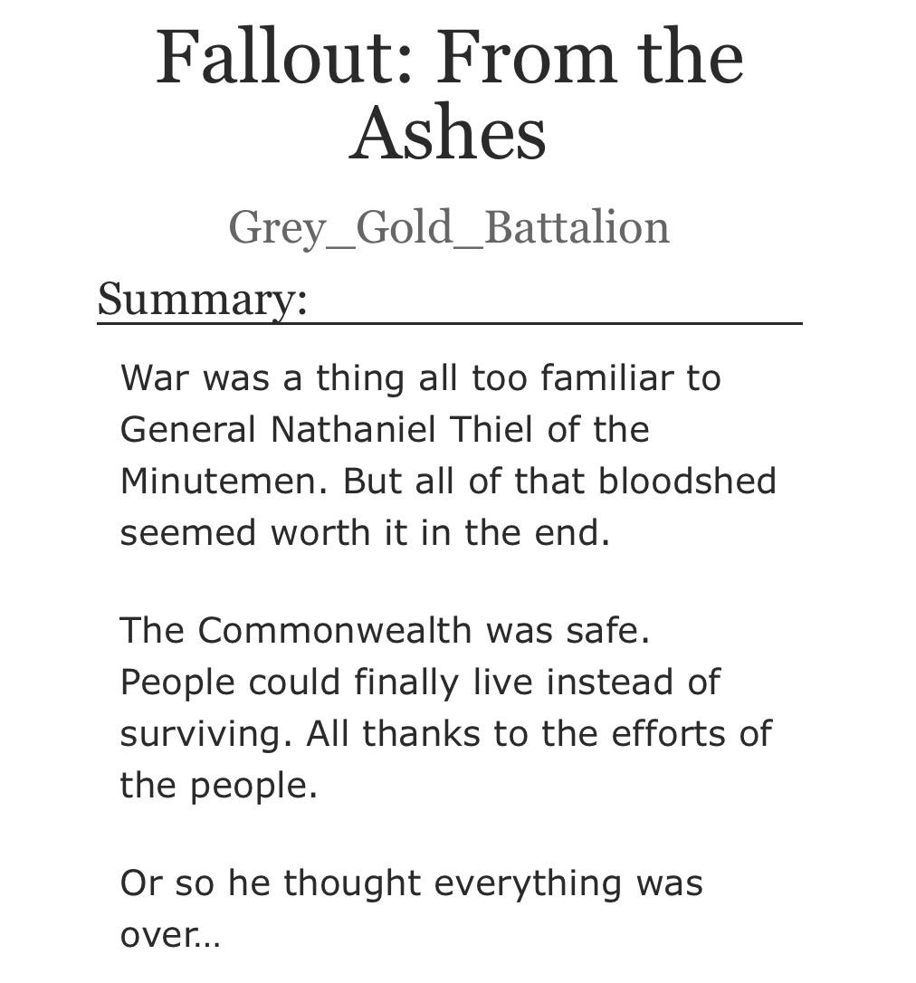 If anyone’s interested, I published a Fallout fanfic entitled Fallout