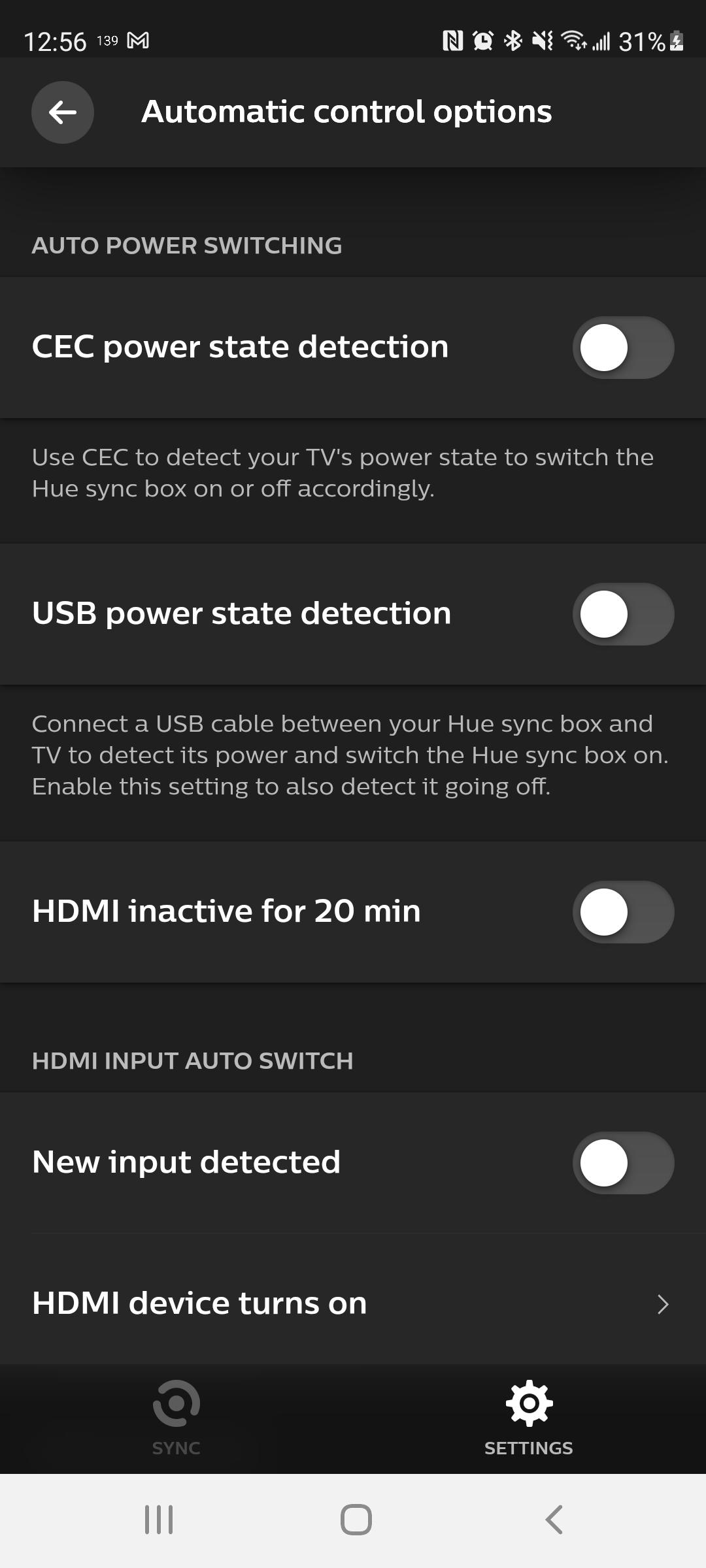 Help! Every night when I turn my TV off, the sync box turns all my
