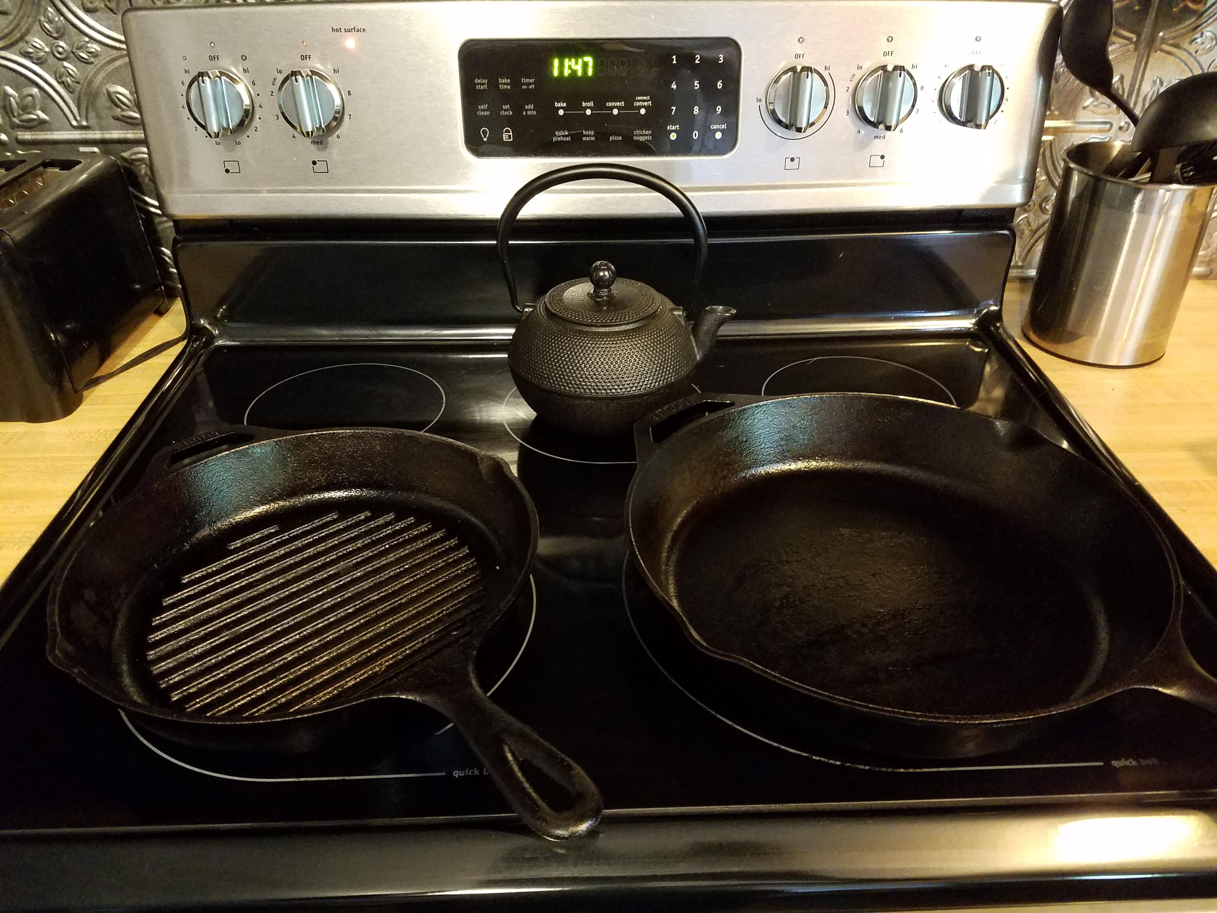 Goals. Lodge 10 inch grated skillet, Chef's Secret kettle, Lodge 12