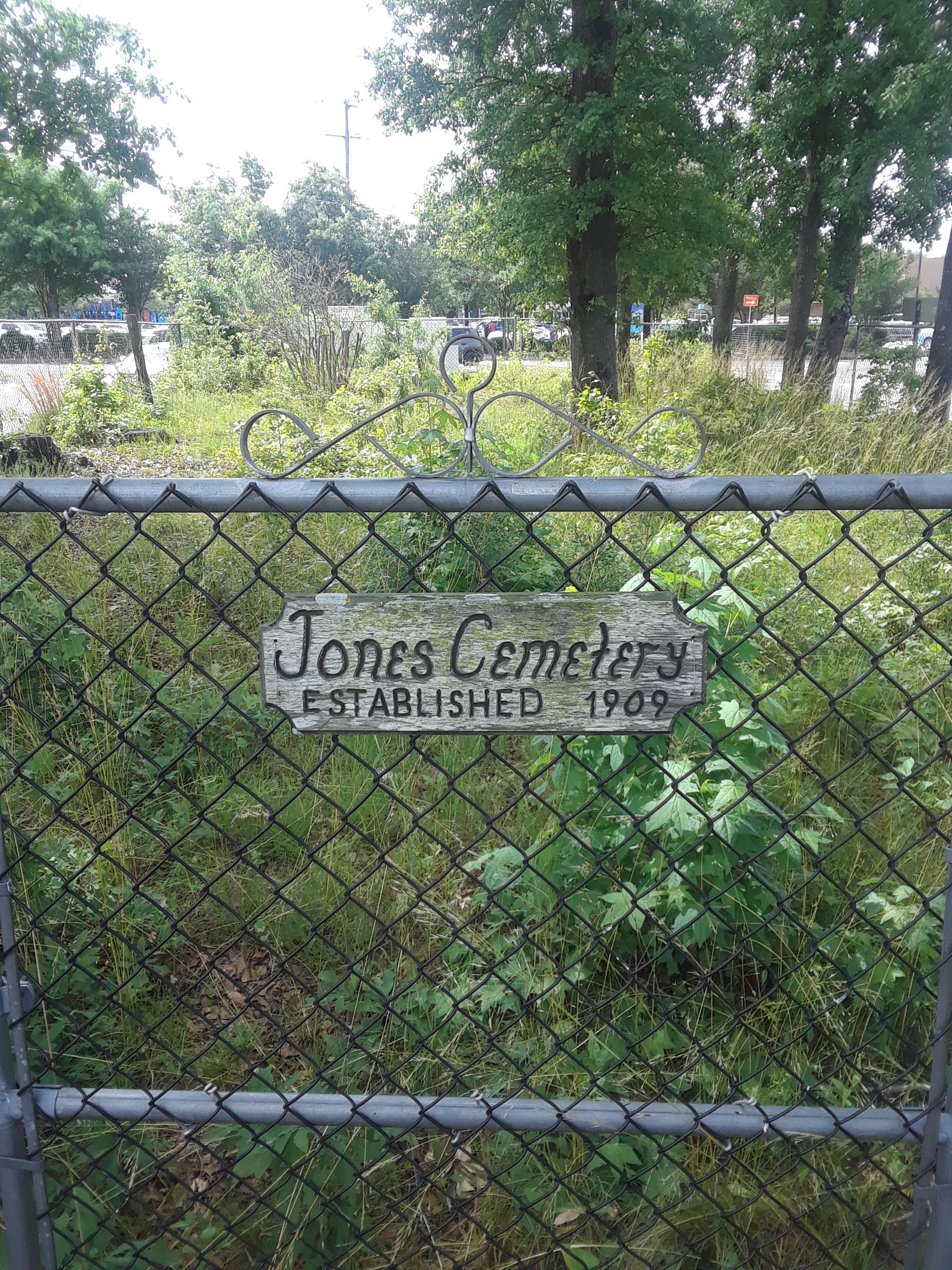 The cemetery hidden in plain sight. Jones cemetery in front of the
