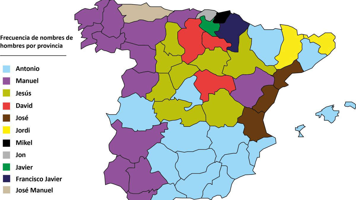 Most common names in Spain r/MapPorn