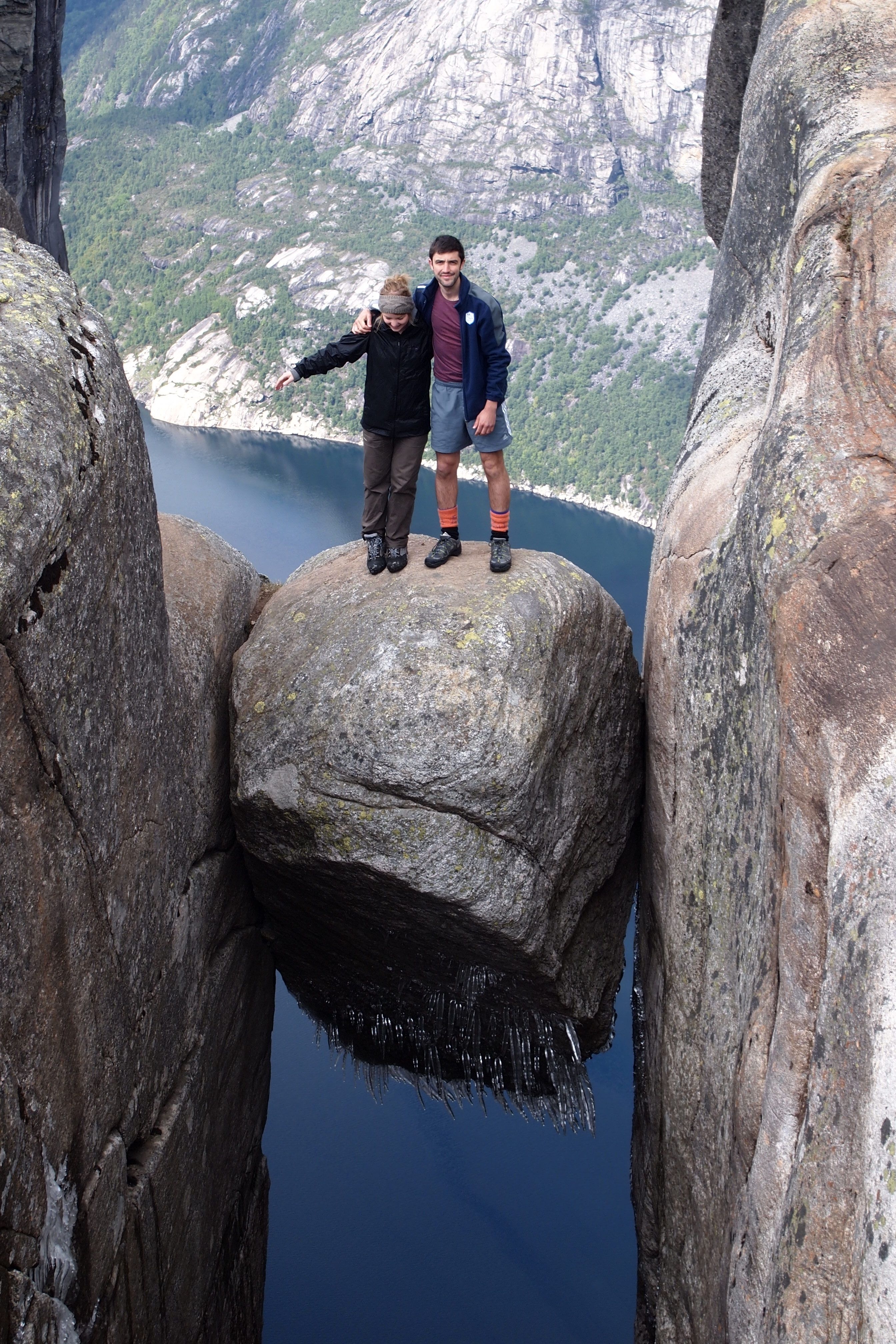 Kjeragbolten is a boulder on Mt. Kjerag in Norway. It's stuck between