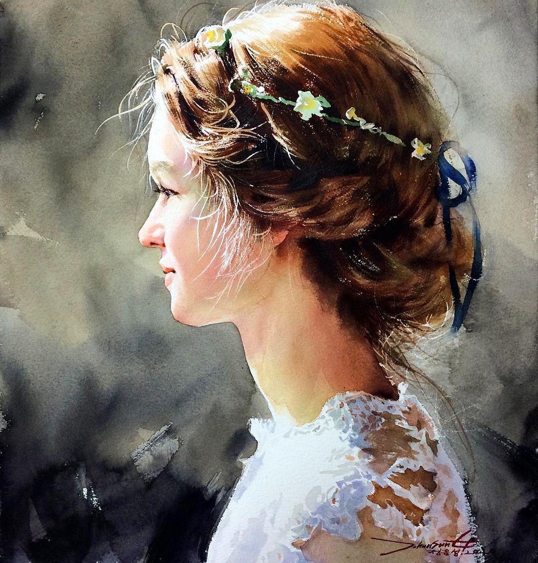 Pretty Portrait, J.hunsung, Watercolor, 2020 r/Art