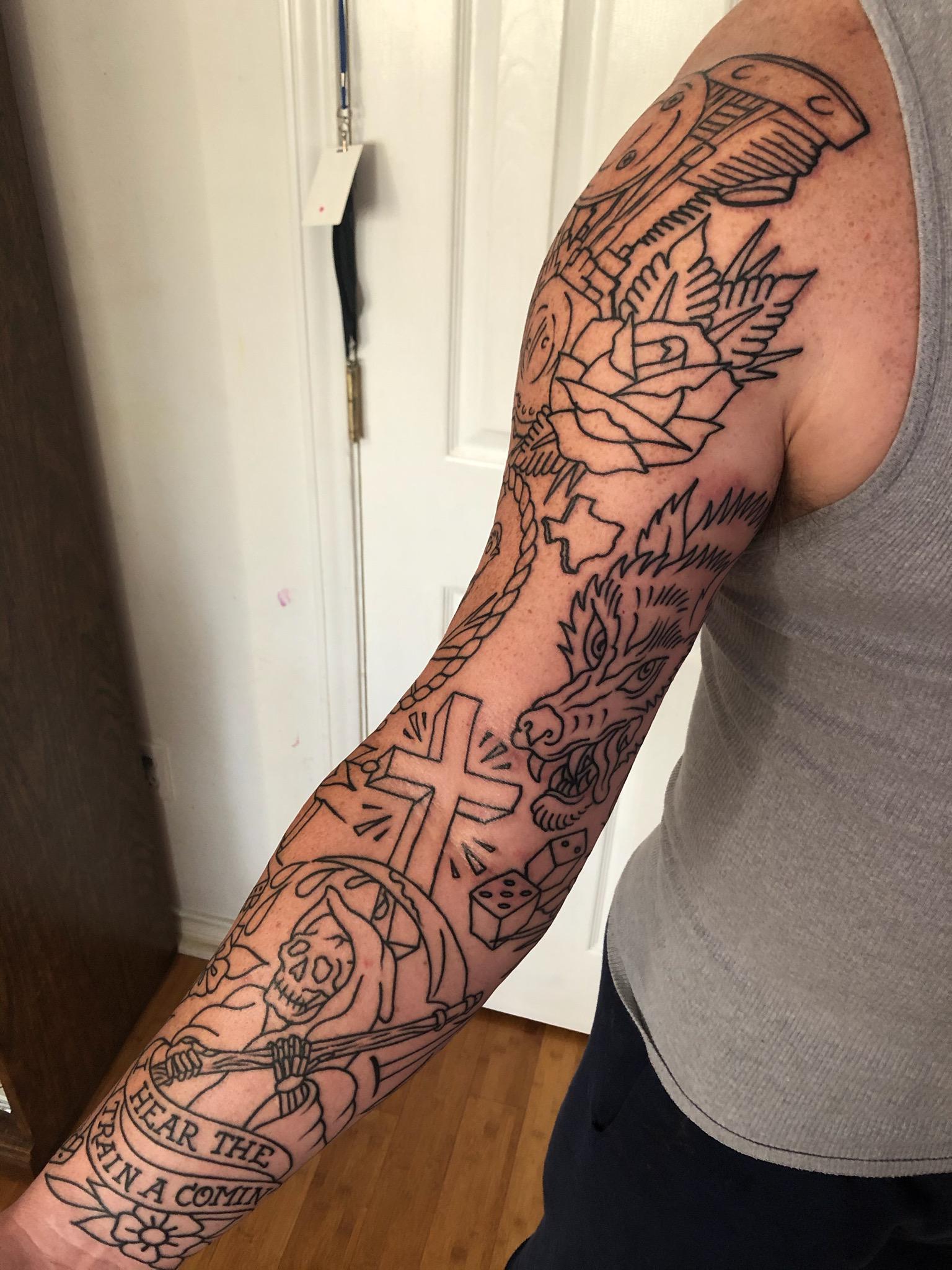 1St Tattoo-American Traditional Full Sleeve, Hand, And Knuckles Inked By Oliver Peck At Elm Street Tattoo (Dallas, Texas) 5 Hour Session To Complete Full Outline. Next Session Shading Followed By Third And 2048_x_1536_jpg