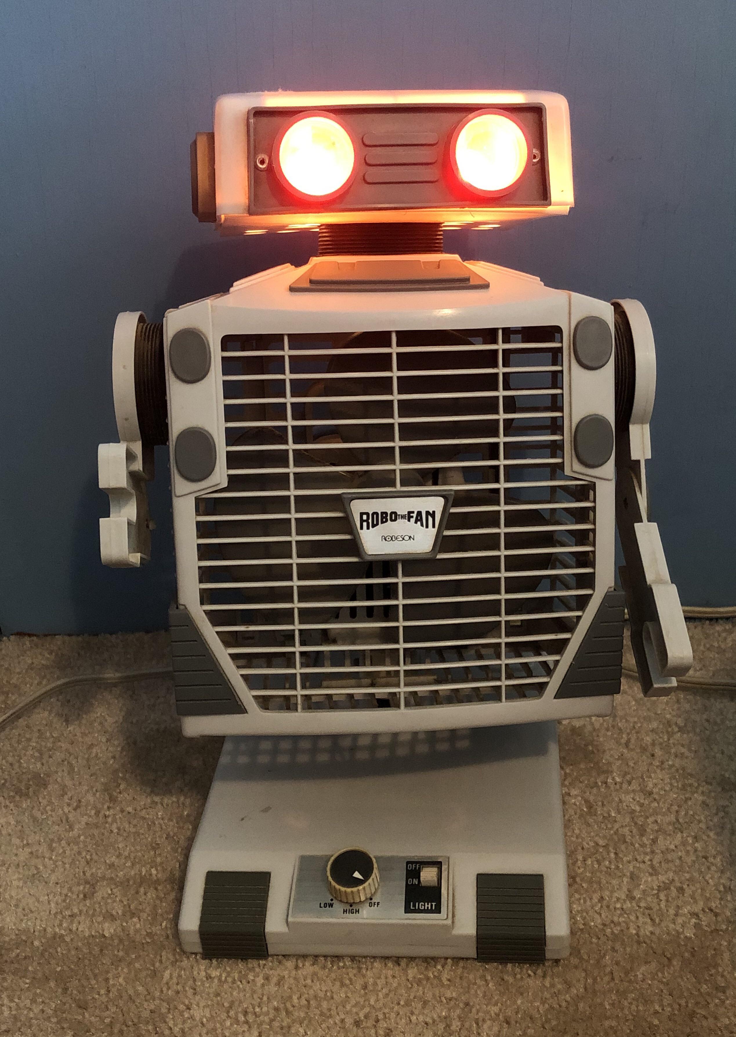 Late 1980s Robo The Fan. He was an oscillating desk fan, and his eyes