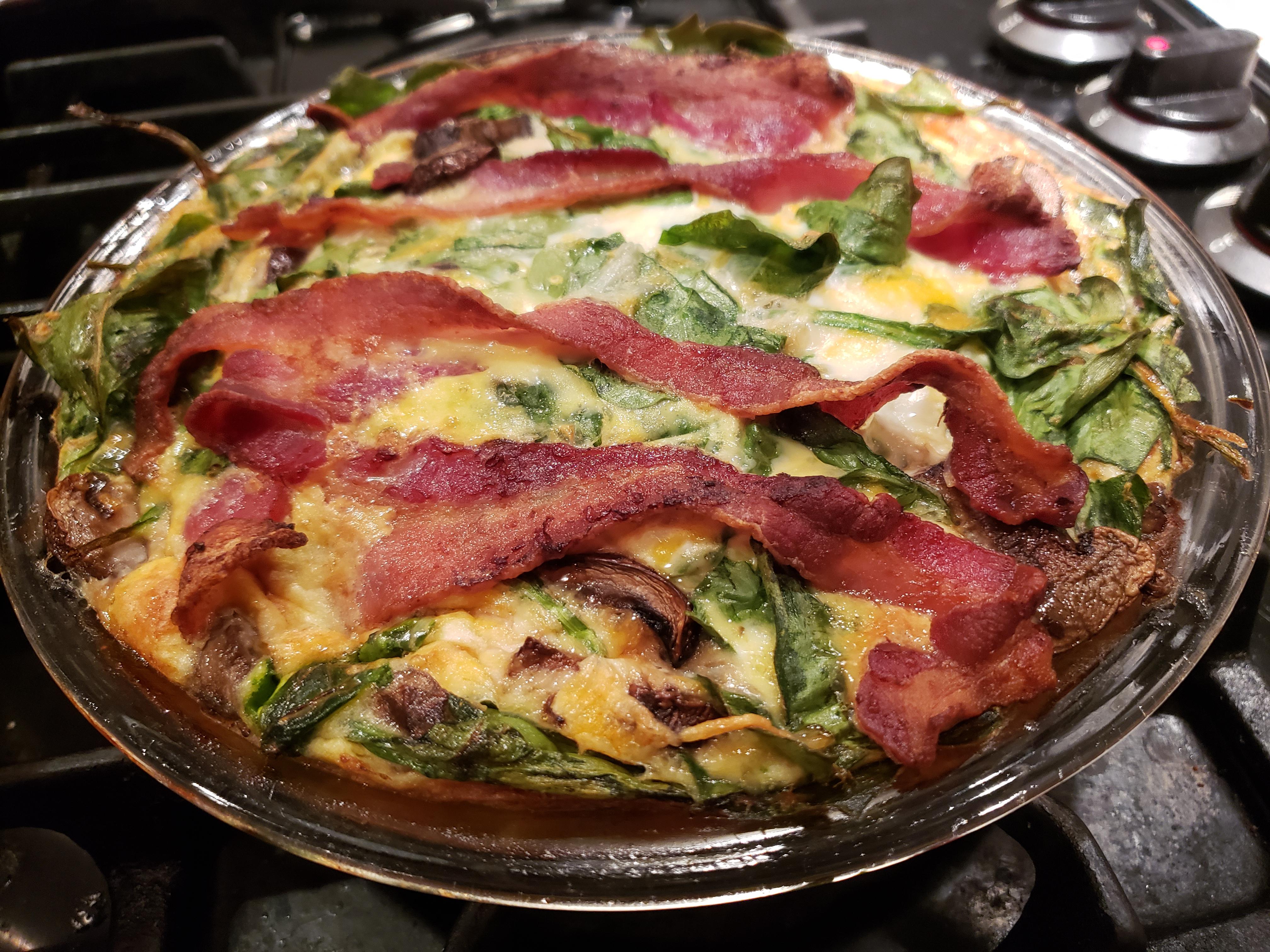 bacon / spinach / portobello frittata with cheddar and gruyere r/dinner