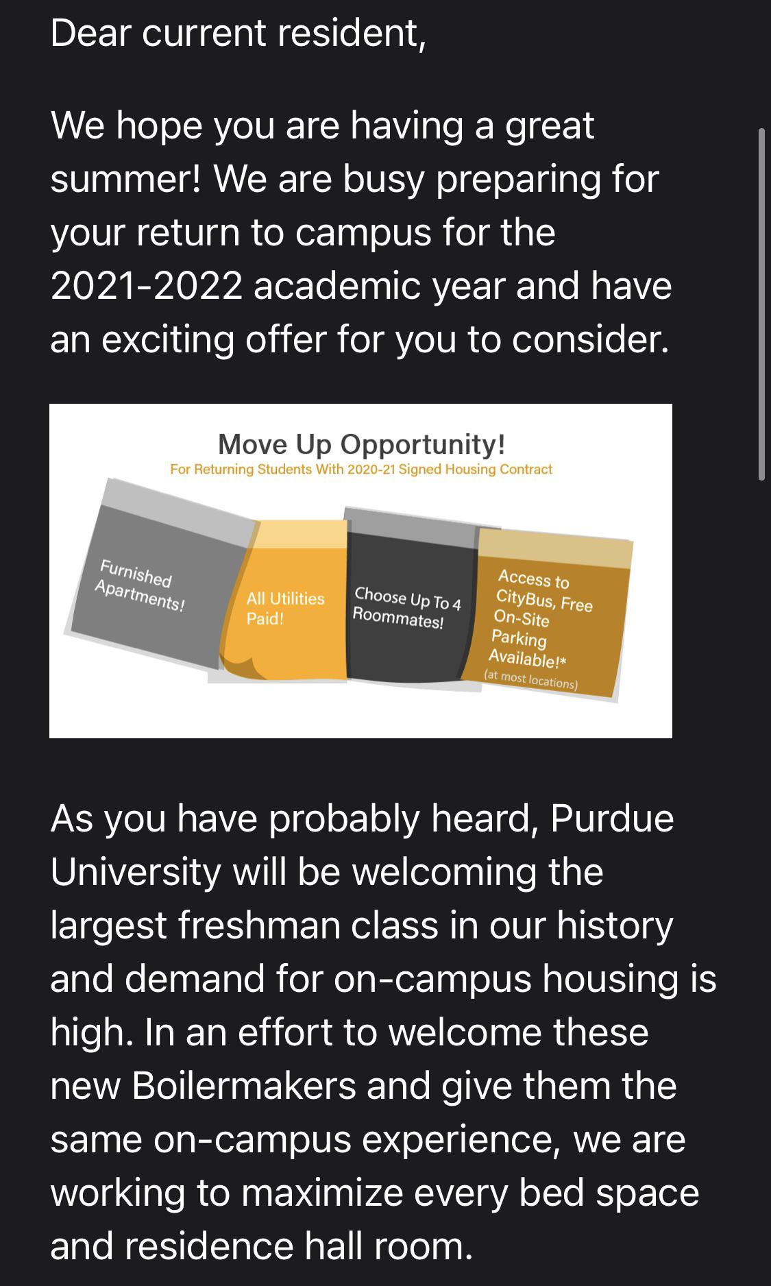 TMW Purdue tries to make their housing problem OUR housing problem. r