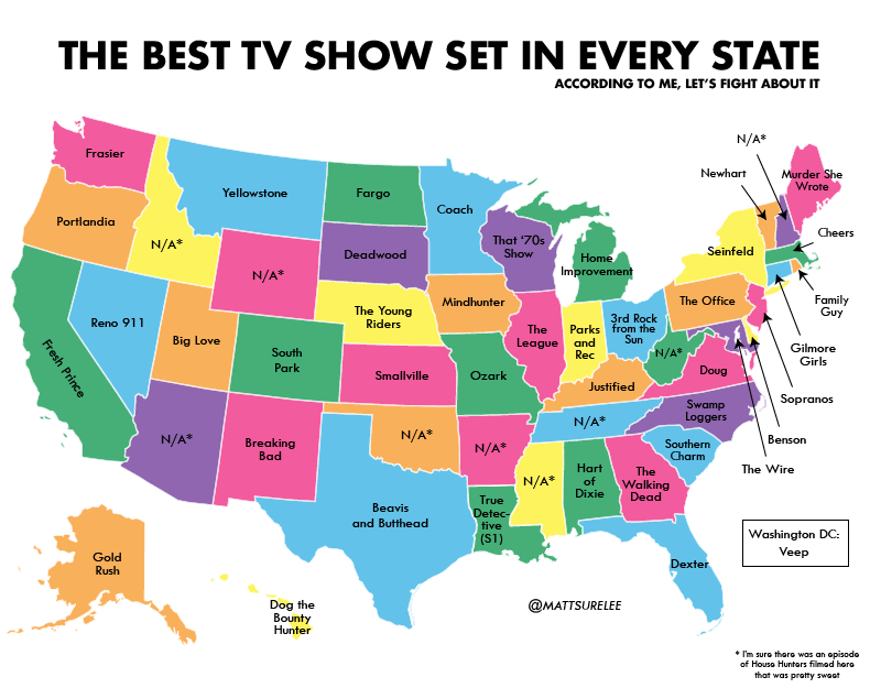 Best TV Show Set in Every State r/mattshirleycharts