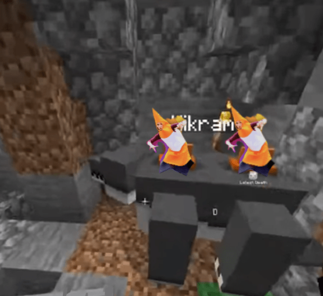 Traffic Cone Becky as the traffic cones on Vikram's back r