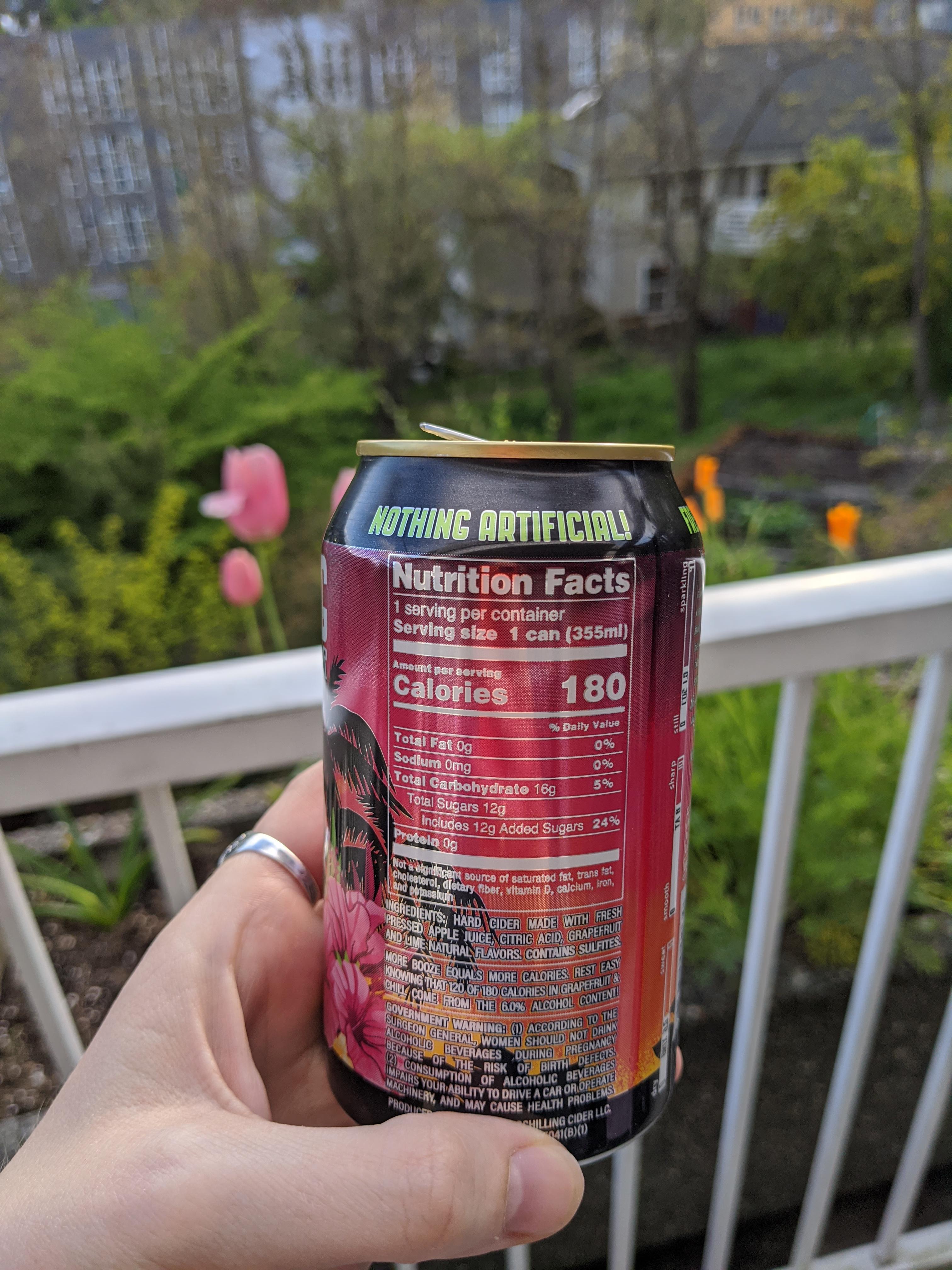 Schilling Cider (PNW) now lists nutrition facts on their cans! 180