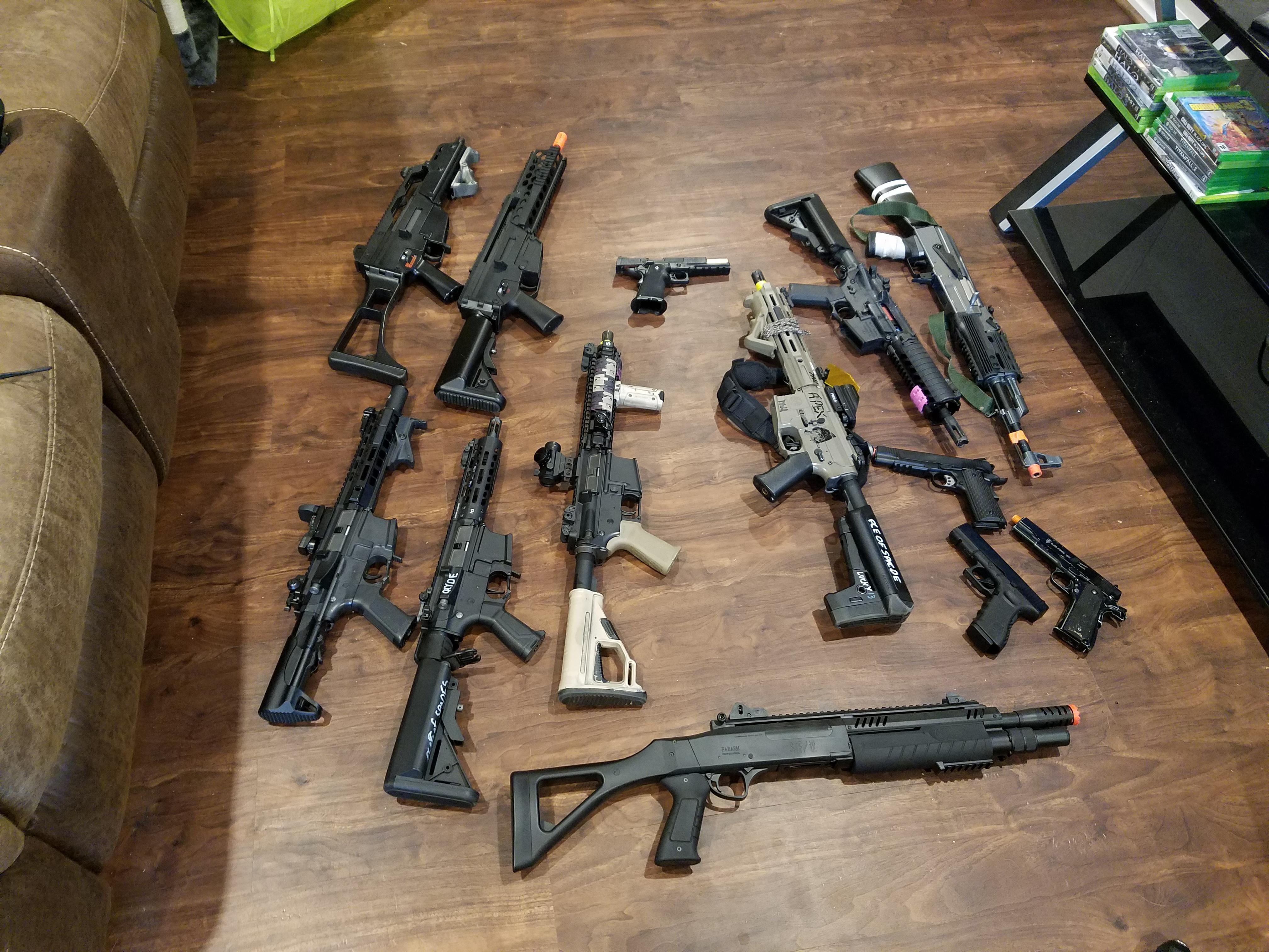My entire collection of Airsoft guns minus Boneyard gun / part guns r