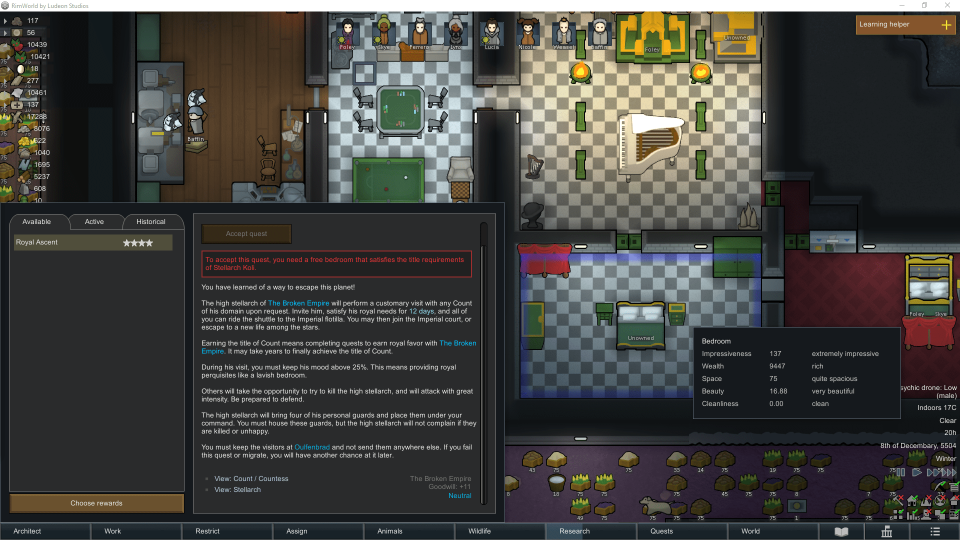 Issues with Royal Ascent Bedroom Requirements? r/RimWorld