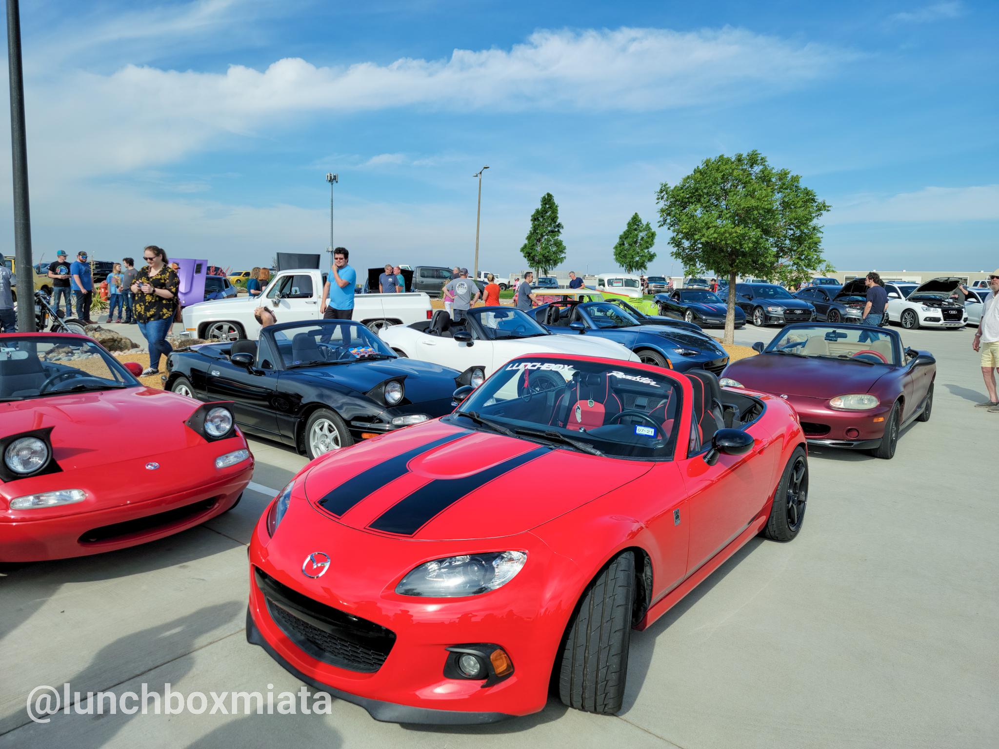 The whole Miata family together at Coffee and Cars OKC r/Miata