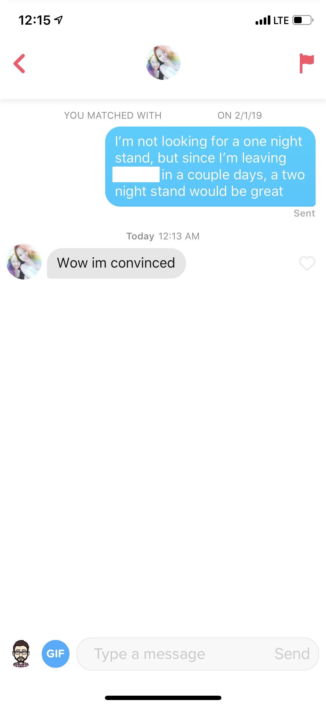 She said she wasn’t looking for a one night stand r/Tinder
