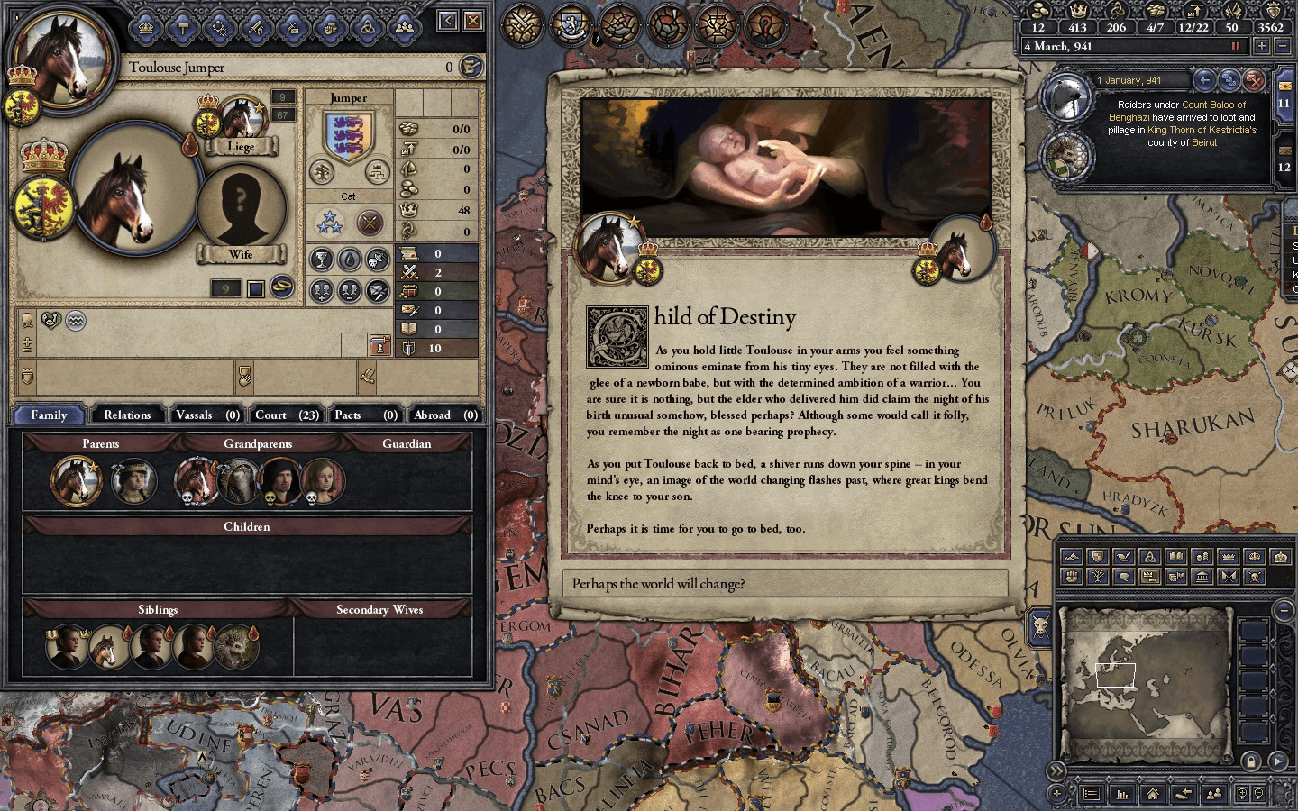 in true CK2 fashion, my first child of destiny was a also a horse CrusaderKings