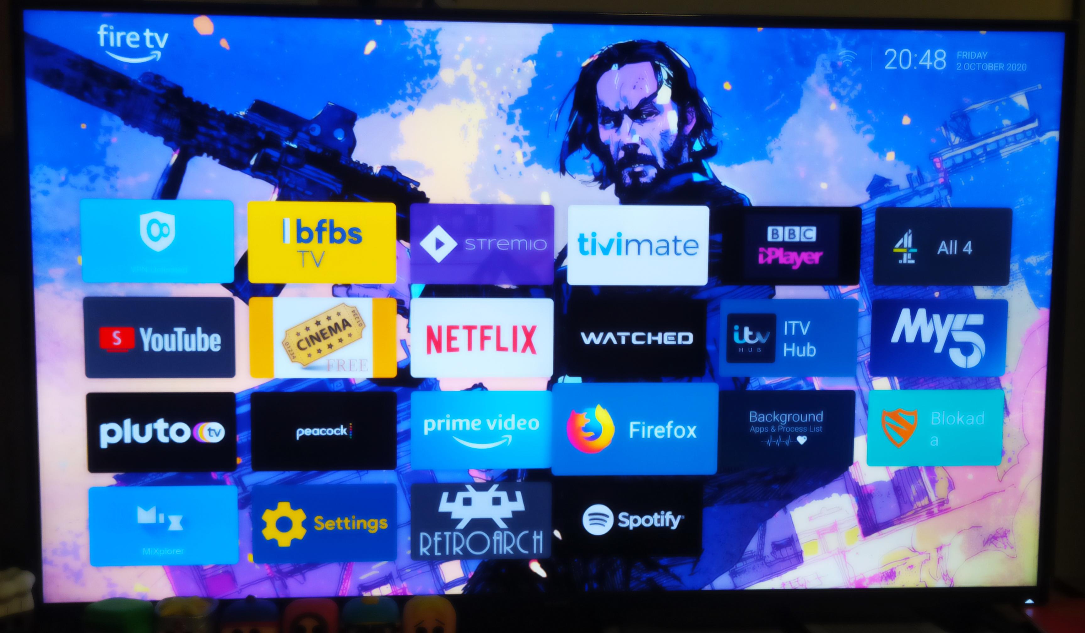 My firestick 4k home screen. I managed to sideload wolf launcher and
