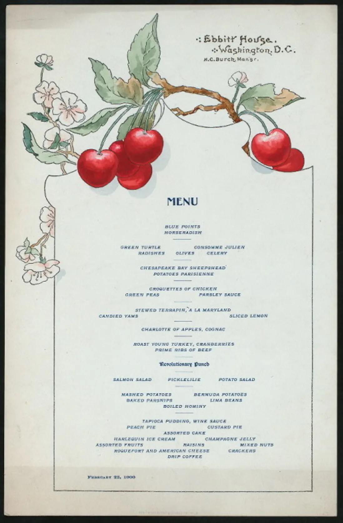 Ebbitt House, Menu, Washington DC (1900) r/VintageMenus