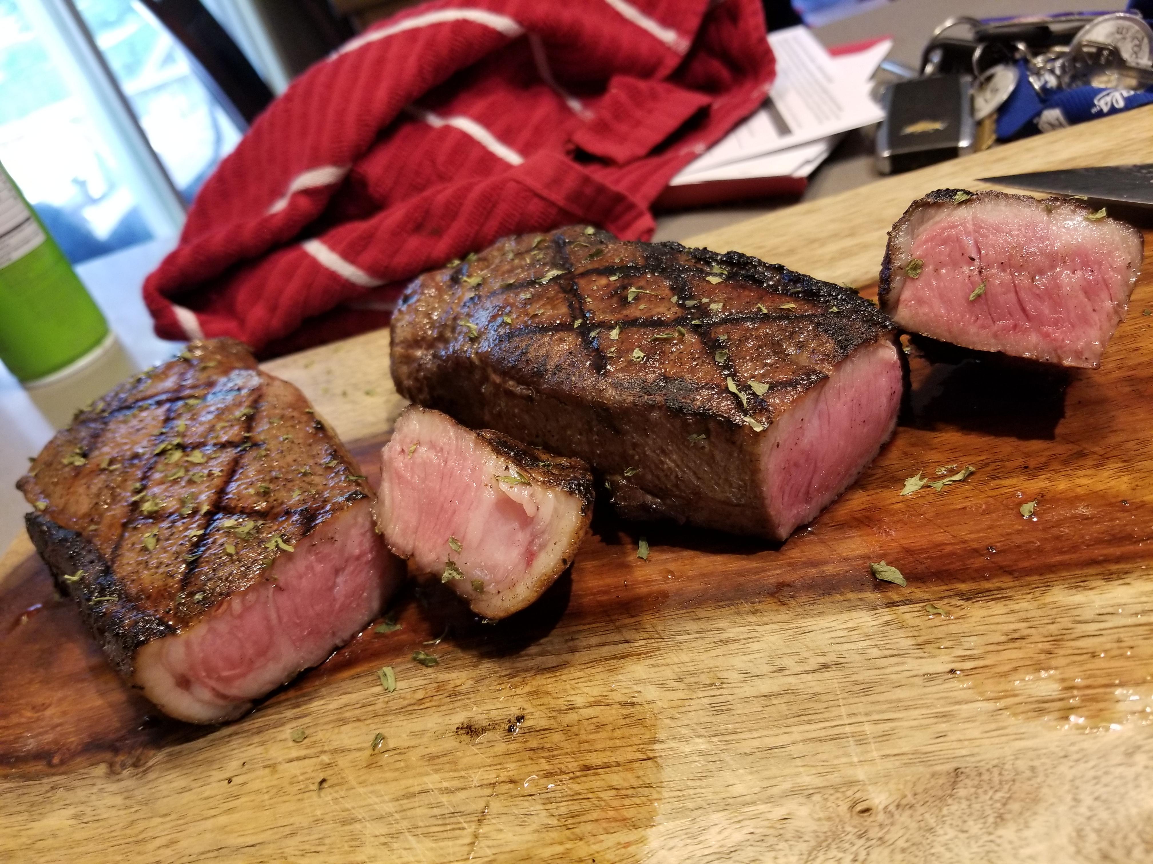 Medium rare New York strip 130 for 1hr 15min. r/sousvide
