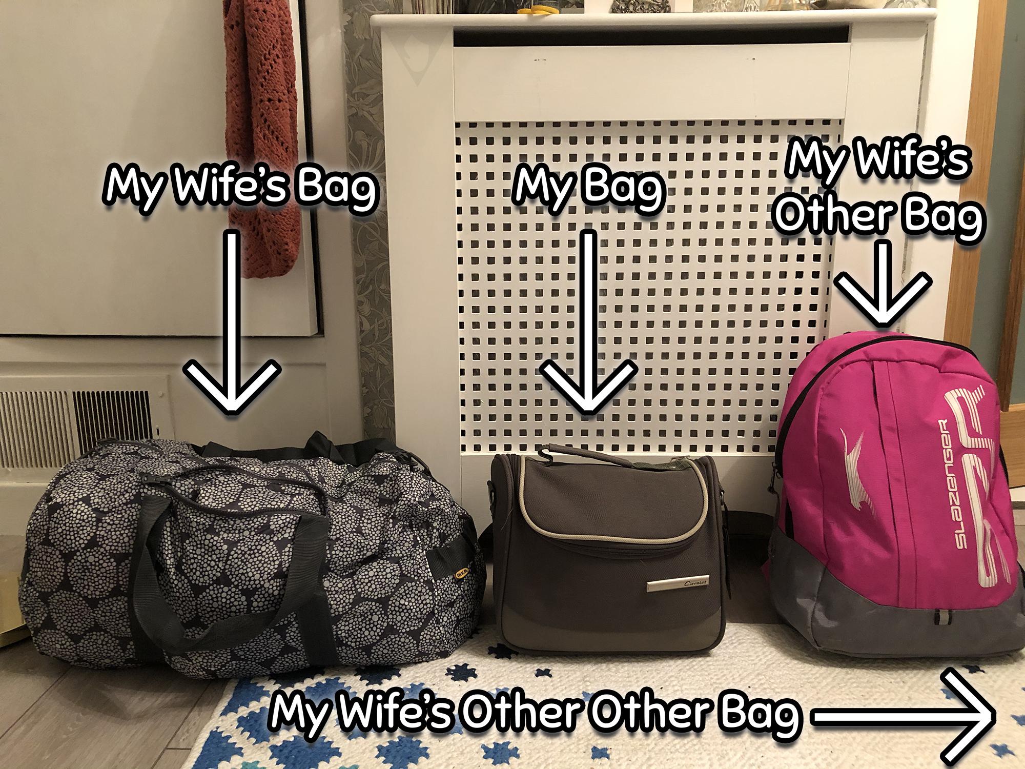 She's still packing. We'll be gone for one night. : funny