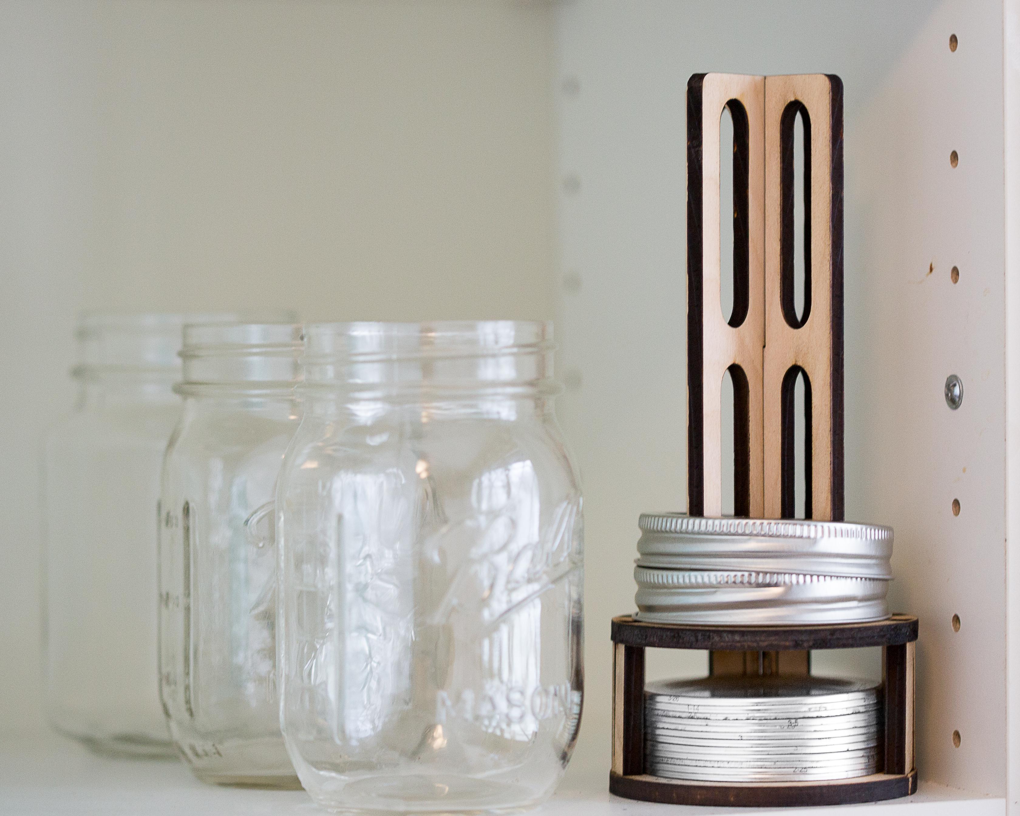 New wood mason jar lid organizer