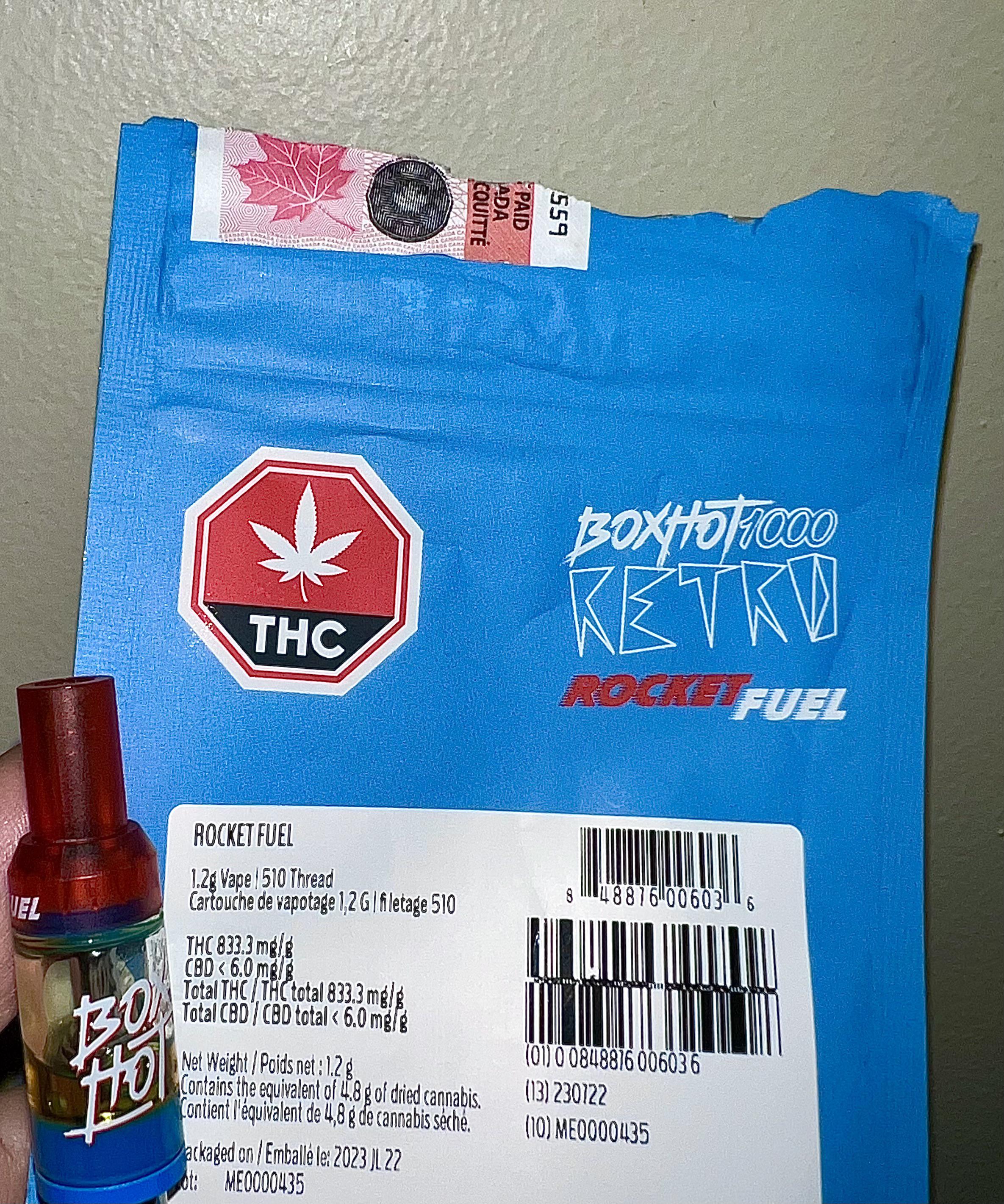 Boxhot Rocket Fuel 1.2g 510 cartridge r/Alberta_Cannabis