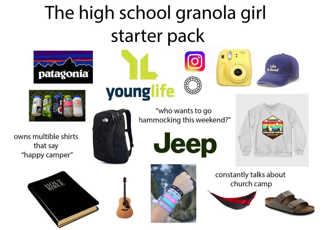The High School Granola Girl Starter Pack r/starterpacks