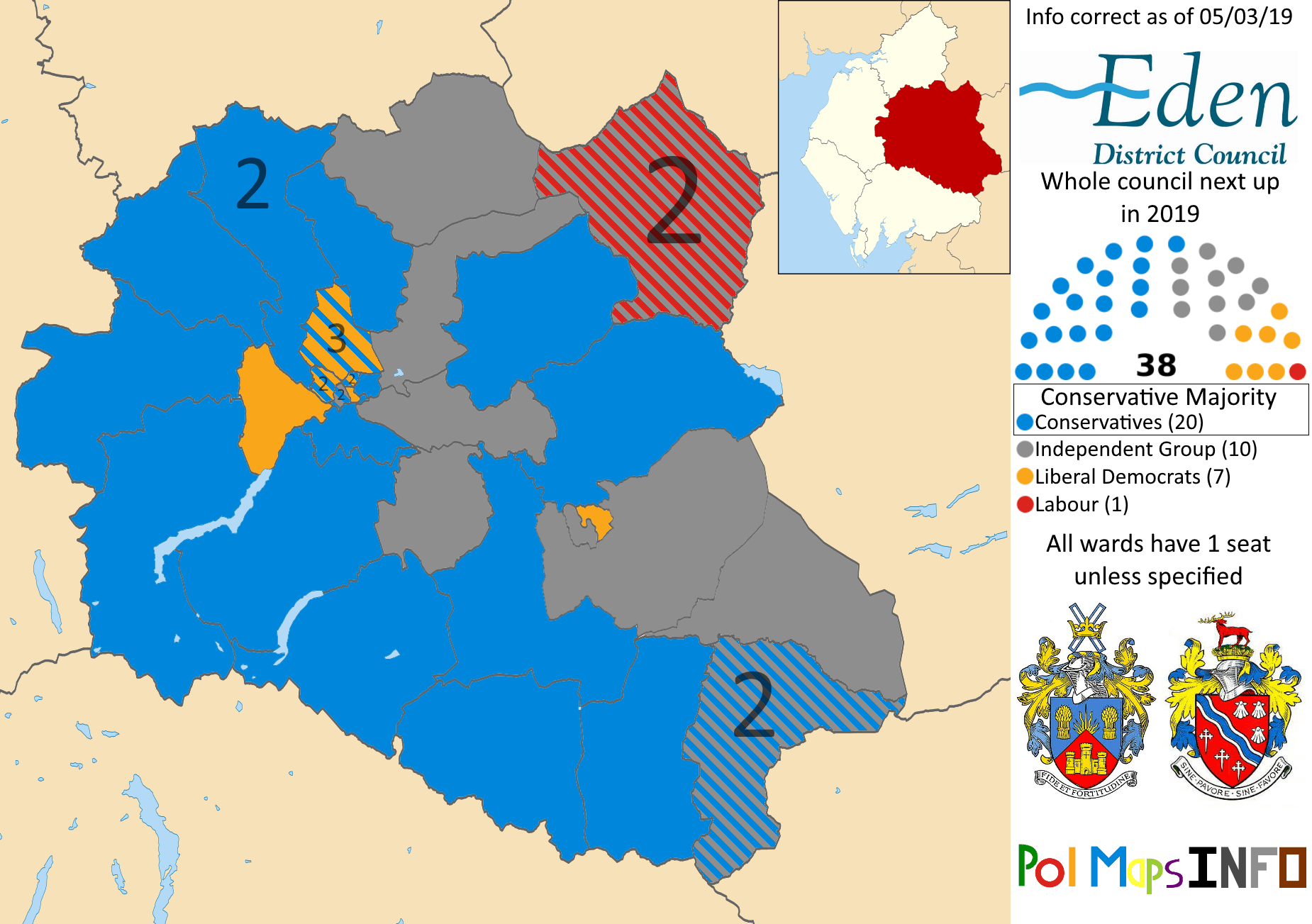 Eden District Council, Cumbria, North West. 05/03/2019 r/PoliticalMaps