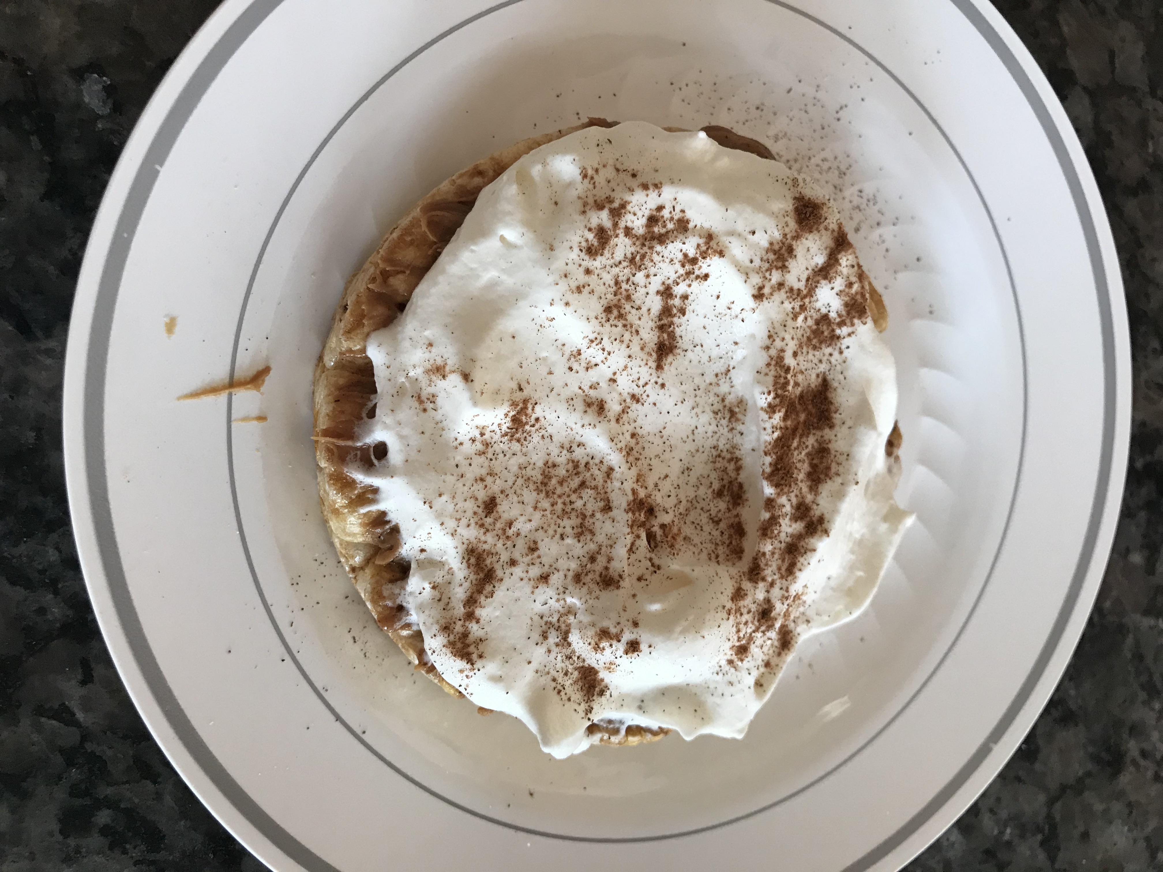 Caramel rice cake with 2 tsp cookie butter, 2 tbsp fat free cool whip