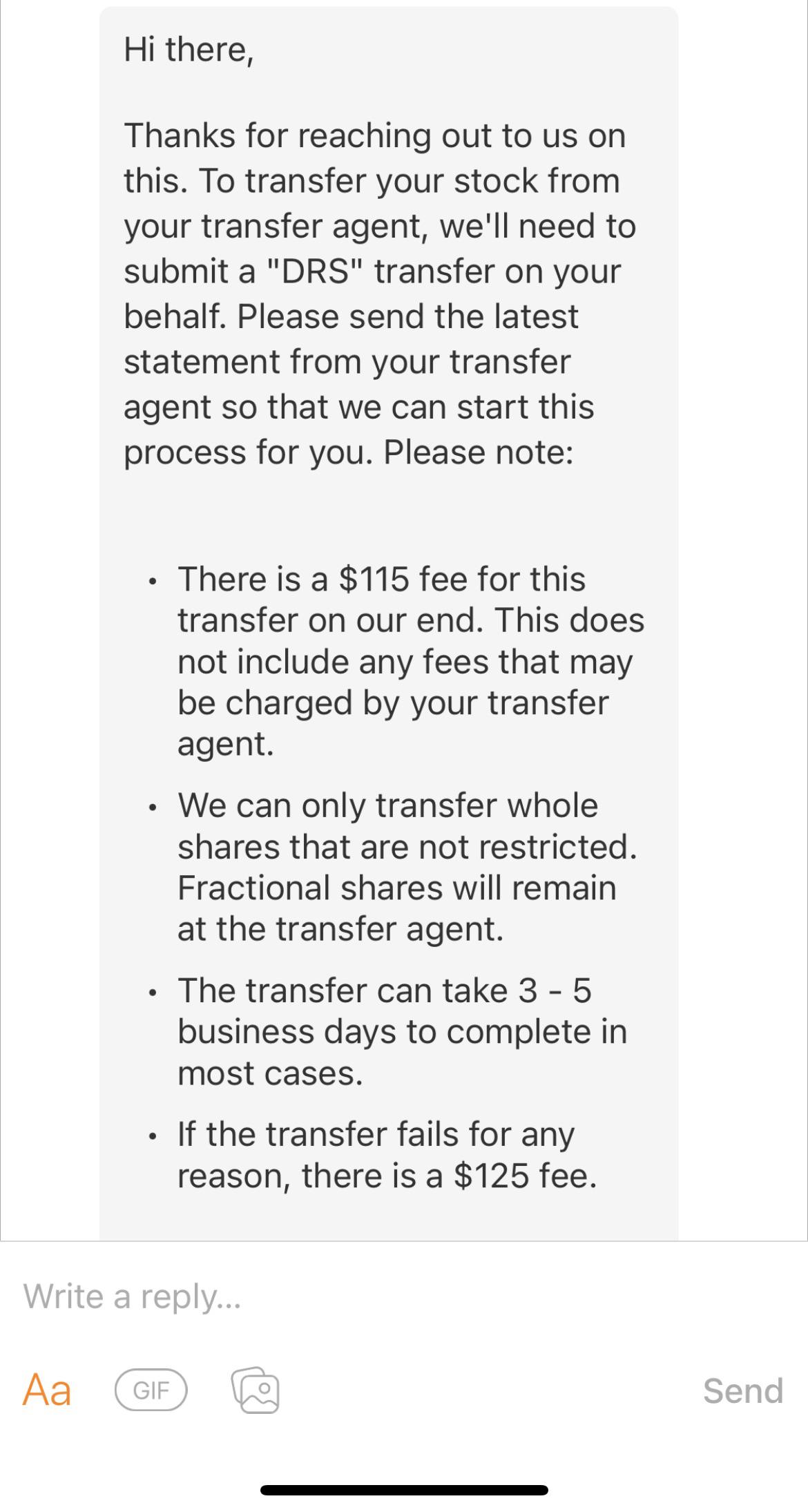 Anyone else have a transfer agent? Any help would be appreciated. r