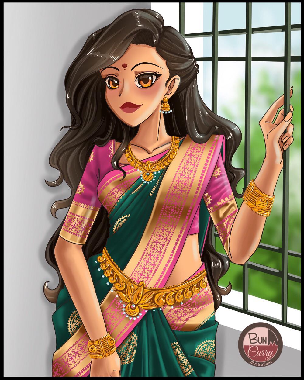 Indian girl in Silk Saree , BunNcurry ( me ), Digital art in Procreate