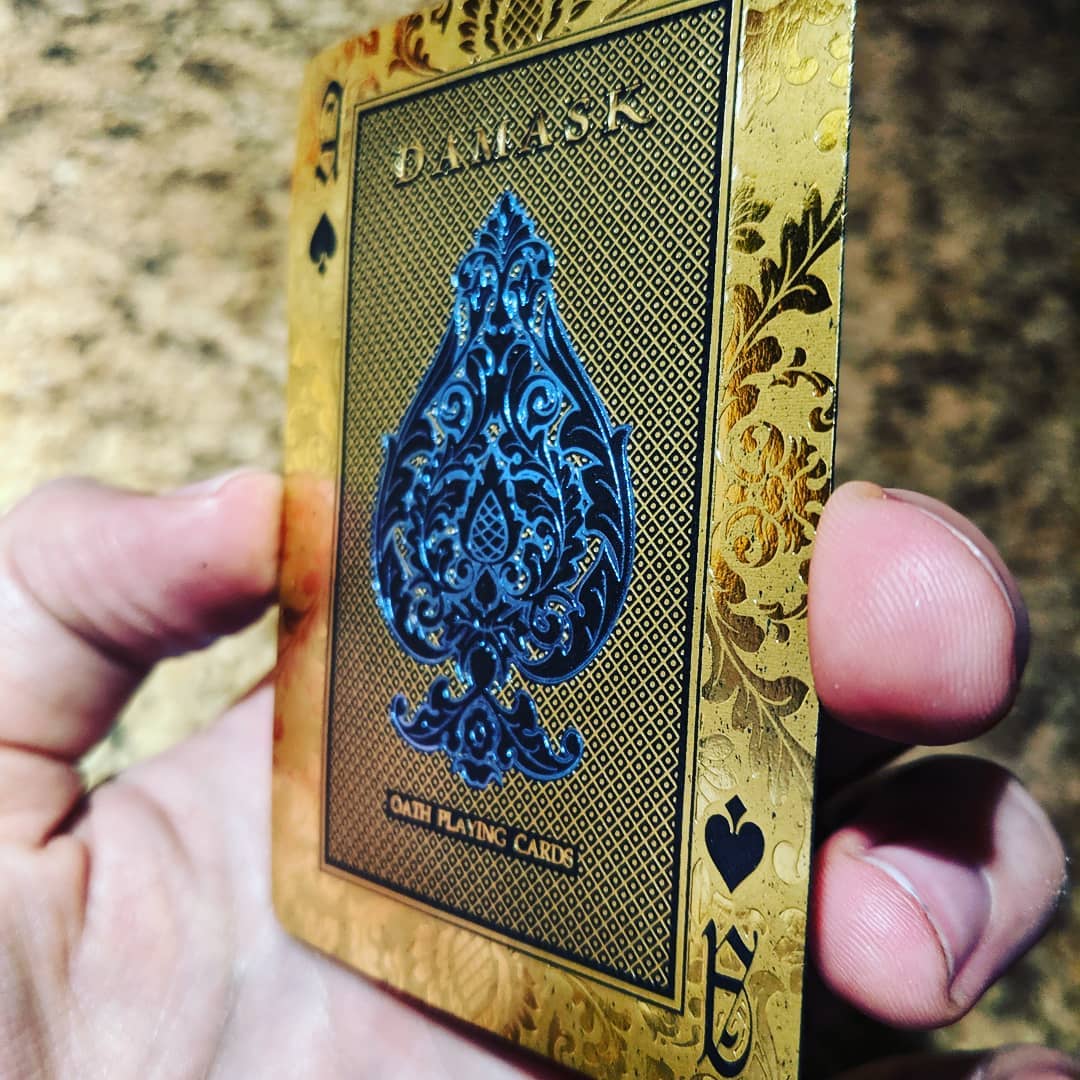 This is the ace of spades from Lotrek's "DAMASK", blue variant deck