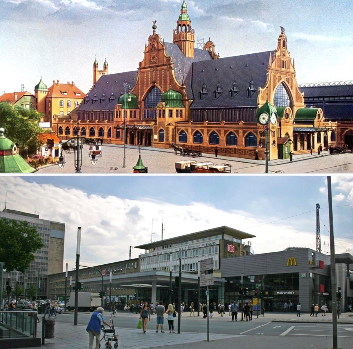 The Main Station of Essen, Germany before WWII and today r/Lost