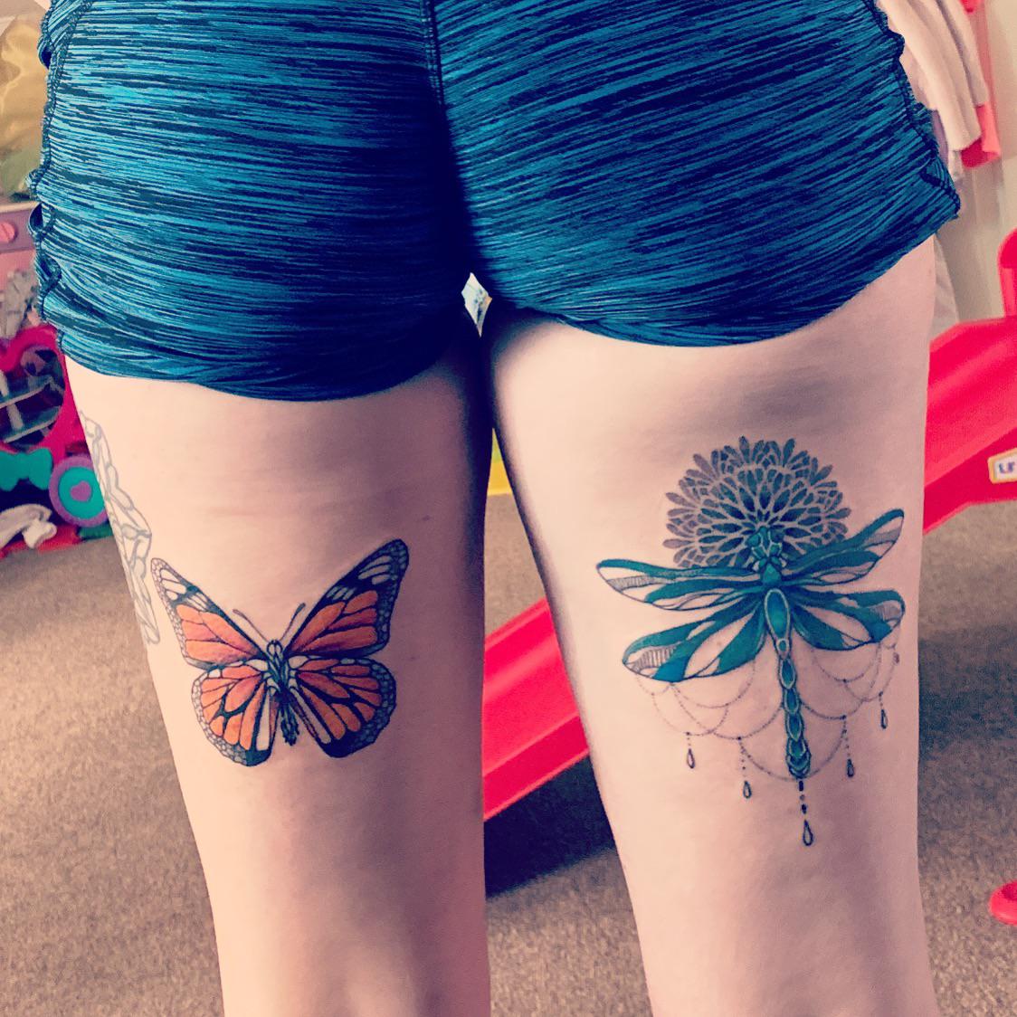 Dragonfly all finished, butterfly started. Loving these hamstring